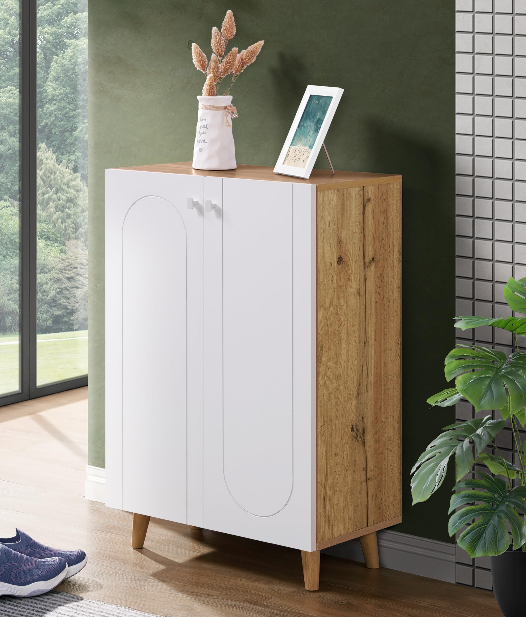 DeckUp Milo Engineered Wood 2-Door Shoe Rack (Wotan Oak & White, Matte Finish)-image-42
