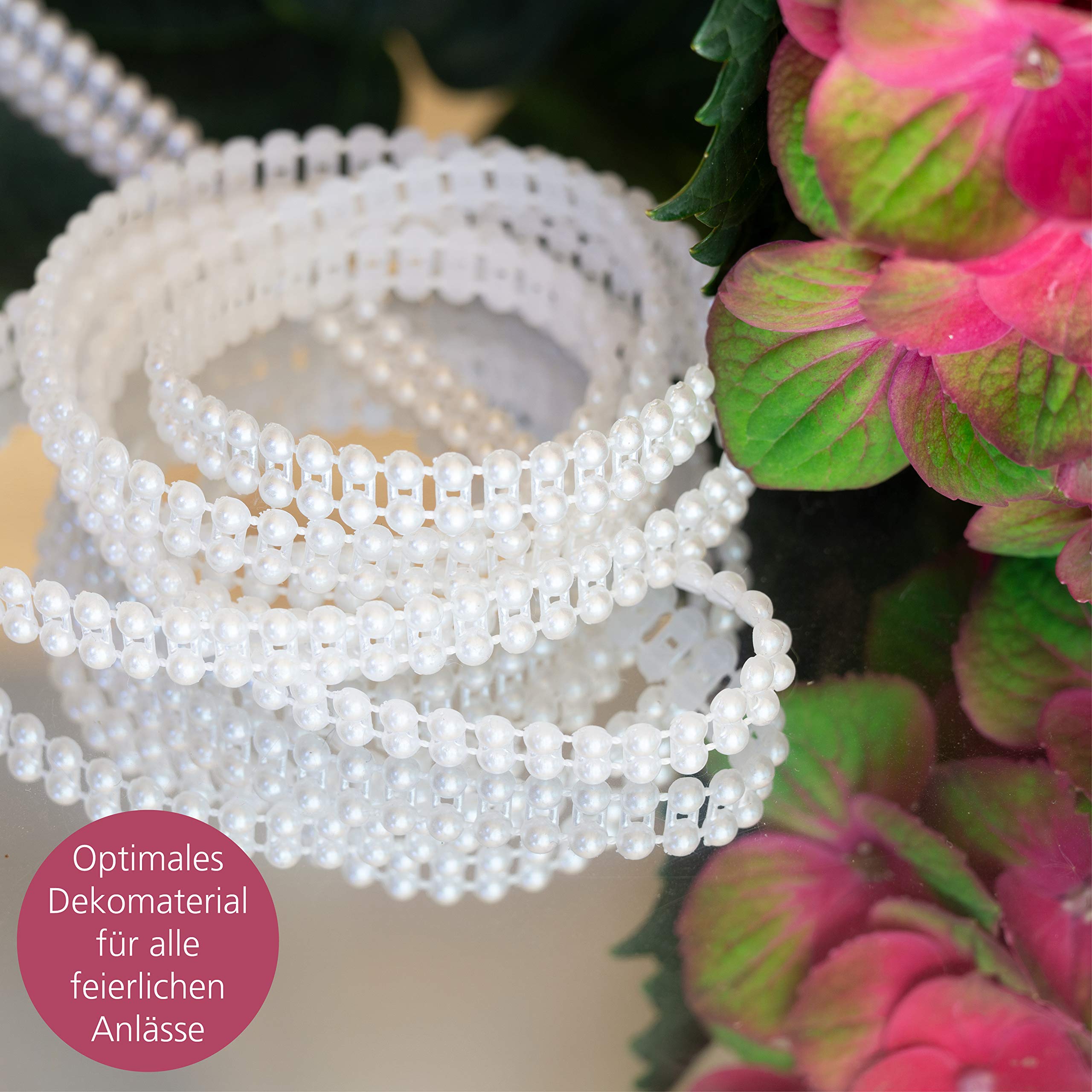 Guirlande De Perles Blanc 25m WeddingTree - Décoration Mariage, Anniversaire, Noël | Perles 8mm Et 3mm