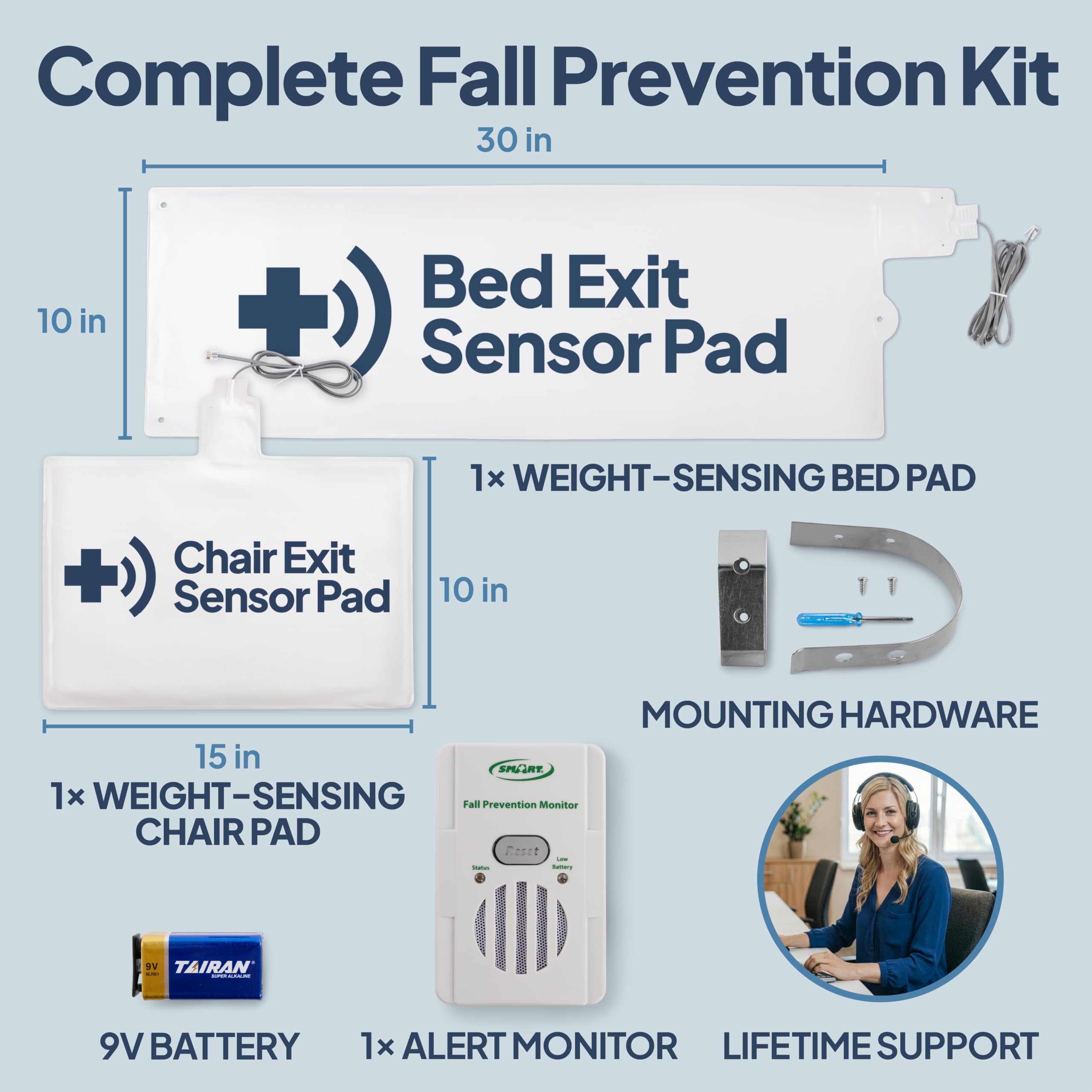 Bed Alarm with Long Term Bed and Chair Pads