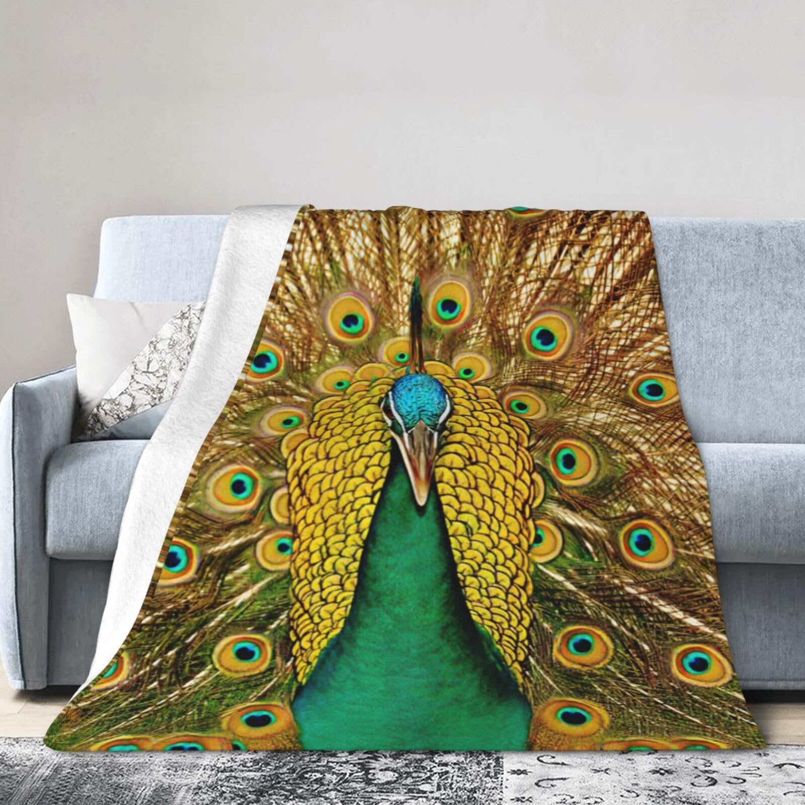 Uusnwaa Soft Cosy Fleece Warm Throw Peacock Print Blanket