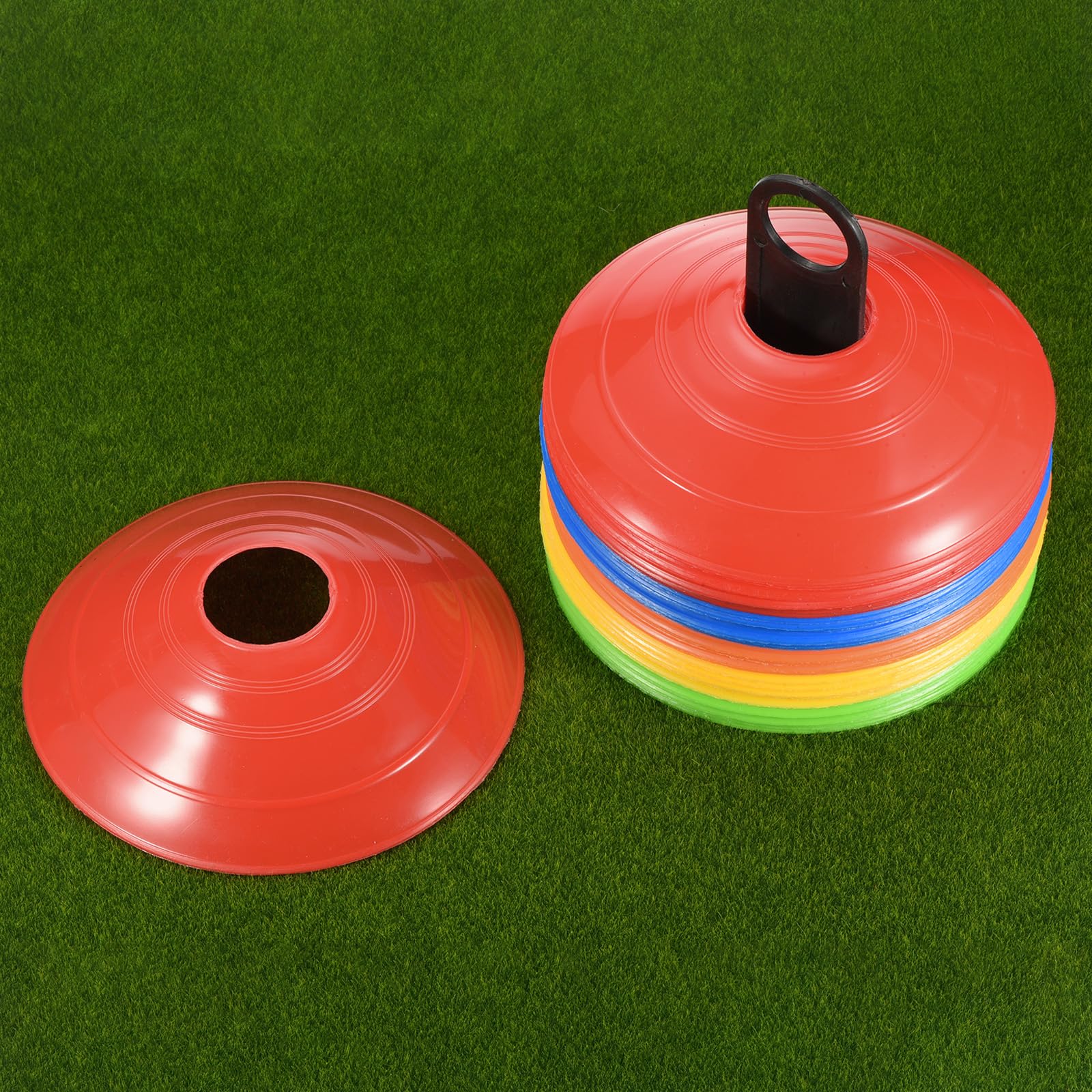 PATIKIL Fútbol Disco Conos, 40 Paquete Plástico Fútbol Campo Marcador Conos con Almacenar/Transporte Bolsa para Agilidad Deporte Entrenamiento, Rojo
