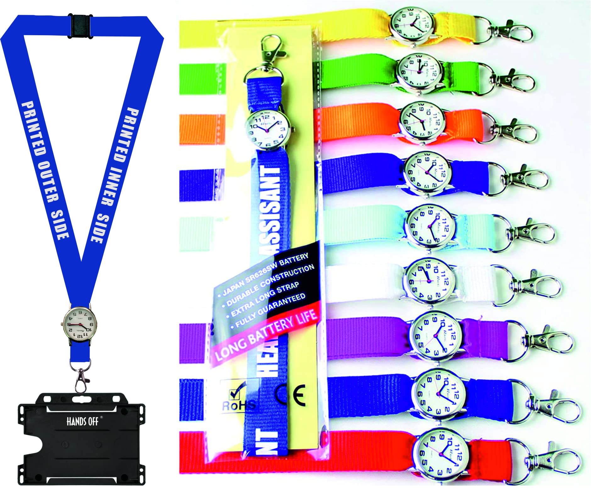 Lanyard with Integrated Watch x 1 Personalised with Your Text, for Nurse's,Teachers etc (Royal Blue)