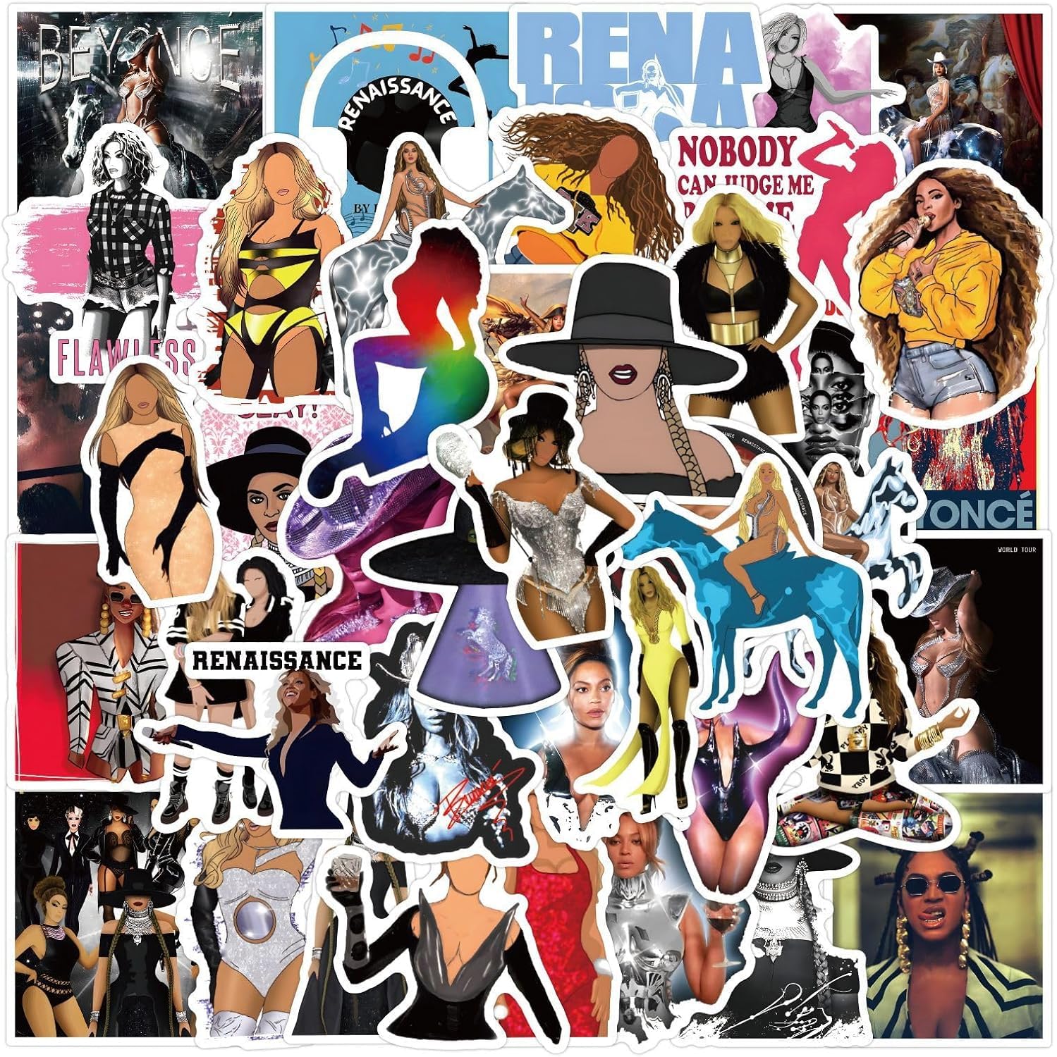 JMYUJX 50PCS American Singer Stickers,Renaissance Drama Character Stickers for Adults,Waterproof Vinyl Stickers for Water Bottle,Laptop,Phone,Birthday Party Decorations, (Beyonce Renaissance)