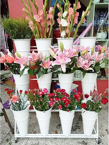 Miniatura 2 de U&Q - Soporte de metal para 3 plantas con ruedas, moderno estante para plantas con cubo de flores, soporte de exhibición de flores para interiores y