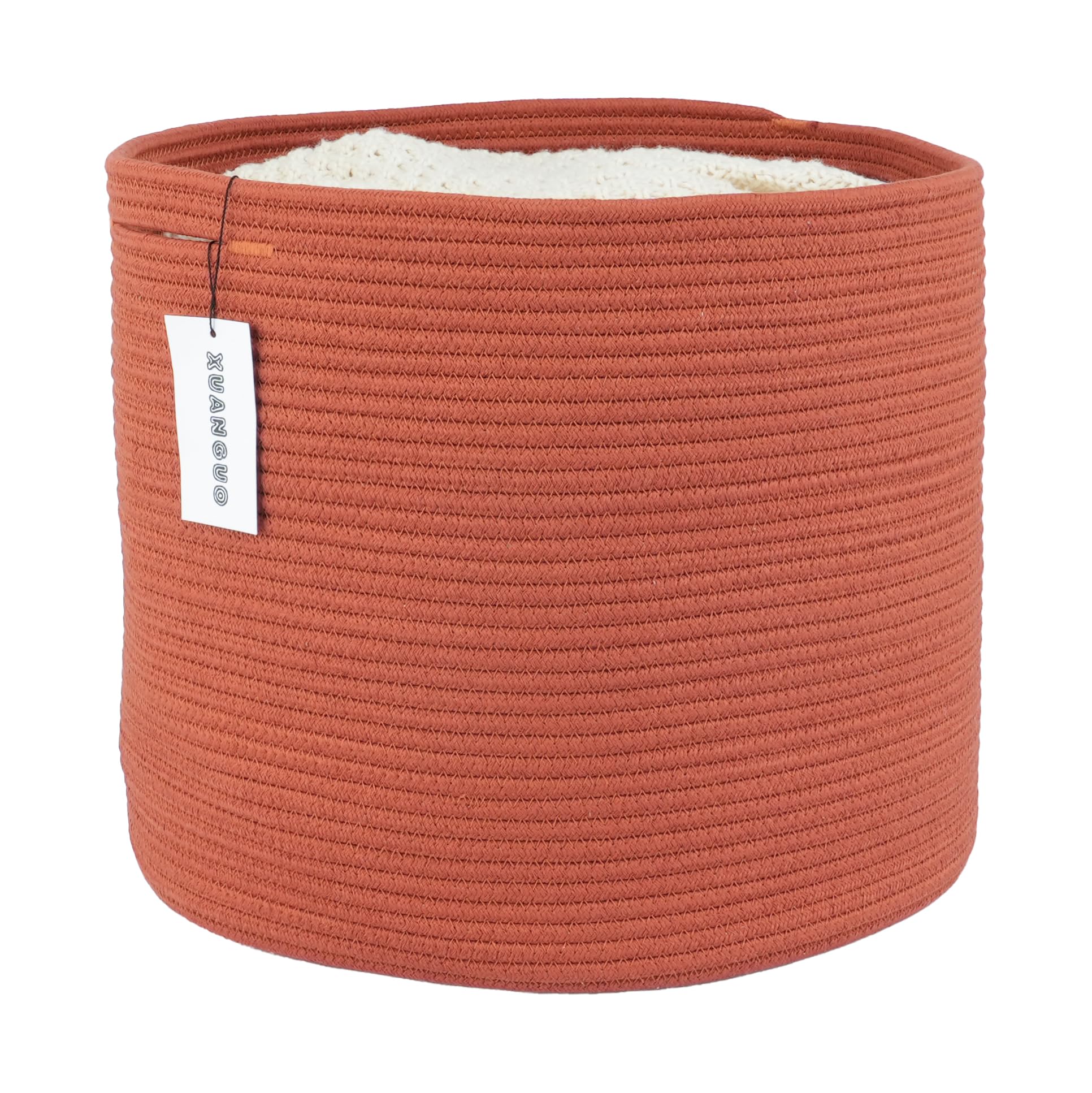 XUANGUO Cotton Rope Basket For Girls Boys Kids 16”X14” Baby Laundry Basket Nursery Bin Round Woven Basket Organizer For Storage Toys Blankets Shoes Clothes rustic