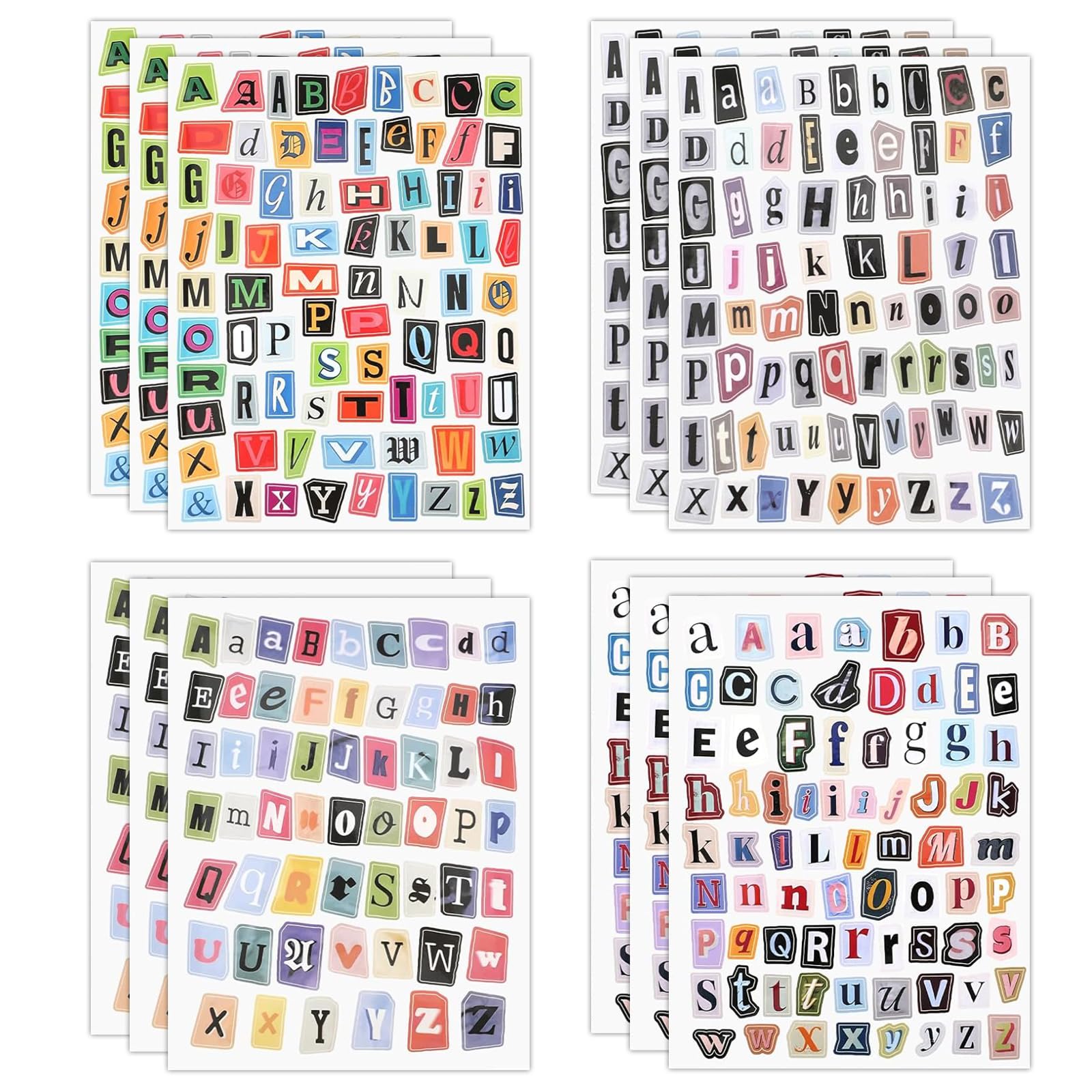 12 Sheets Alphabet Stickers,Vintage Magazine Letter Stickers,Scrapbook Sticker Letters,Scrapbook Letter Stickers Aesthetic for Journaling Water Bottle Scrap Book Laptop Journal Scrapbooking Album DIY