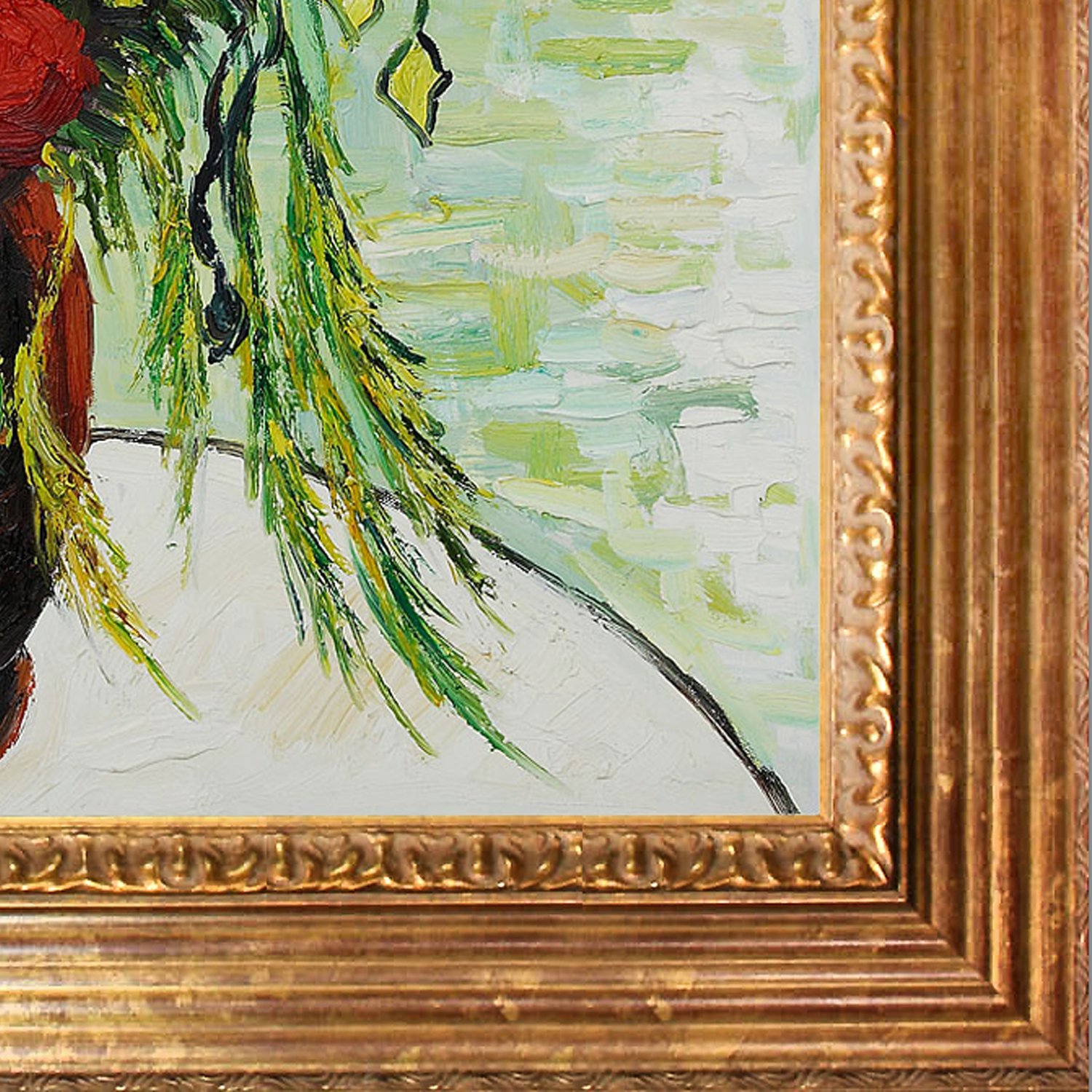 Übermalte Ölgemälde-Reproduktion 'Vase Mit Roten Mohnblumen' Von Van Gogh – Gerahmt In Athenian Gold, 29x25 Zoll