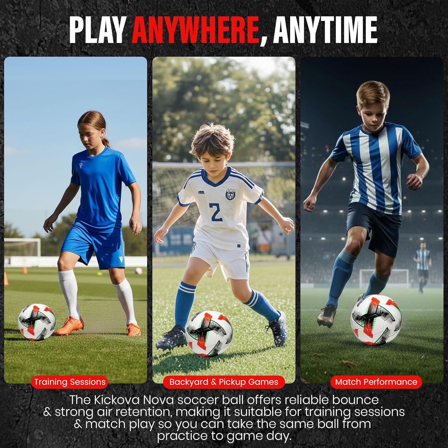Professional Soccer Ball Size 4 & 5 – Seamless Training & Match Ball for Youth, Kids & Adults, Waterproof Synthetic PU Leather, Superior Air Retention
