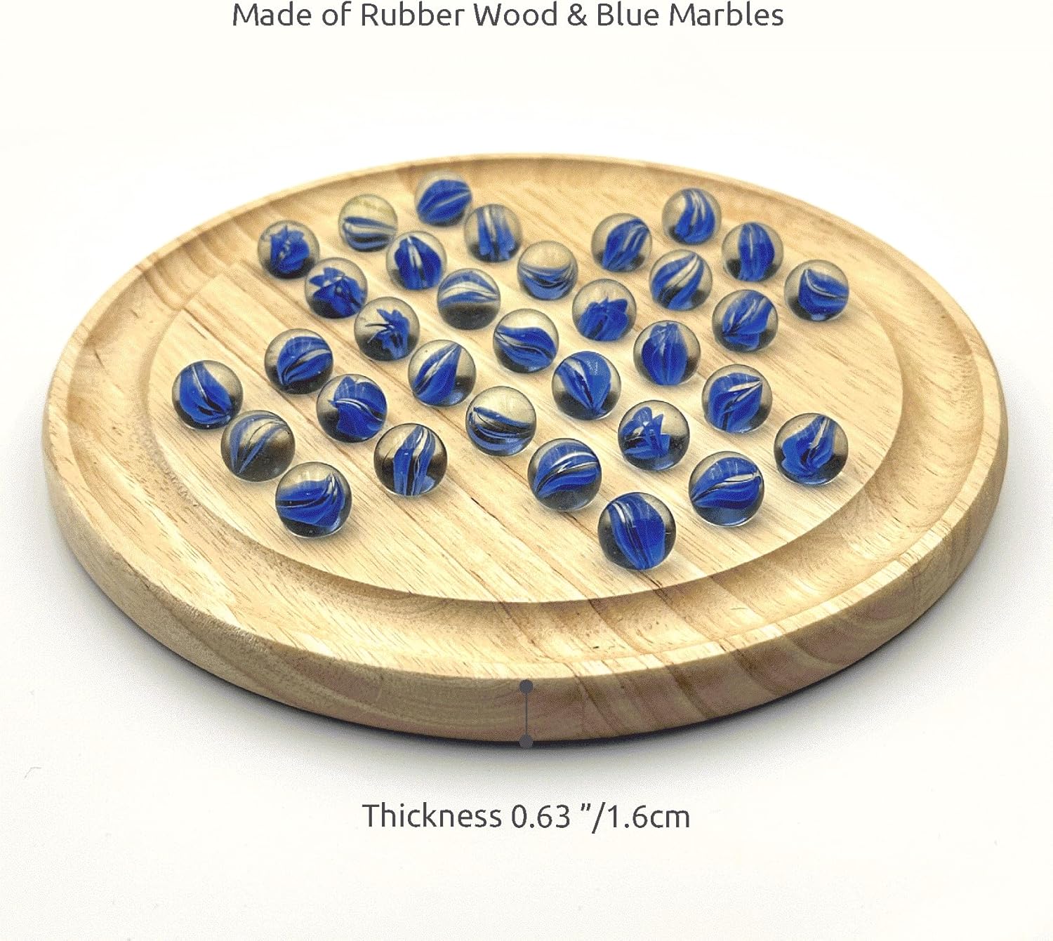 Marble Solitaire Board Game Set - Wooden Round Board with Glass Marbles for Family Game Night, Strategy Puzzle Toys for Adults Kids, Classic Peg Solitaire Game by WOWME