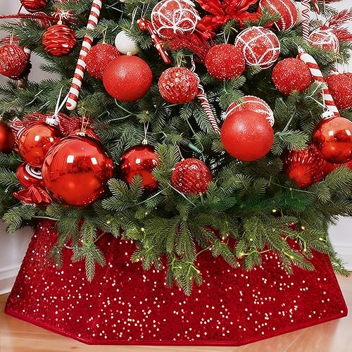 Miniatura 22 de Collares de árbol de Navidad para árboles artificiales, falda de Navidad de copo de nieve de 24 pulgadas, cubierta base, anillo de decoración