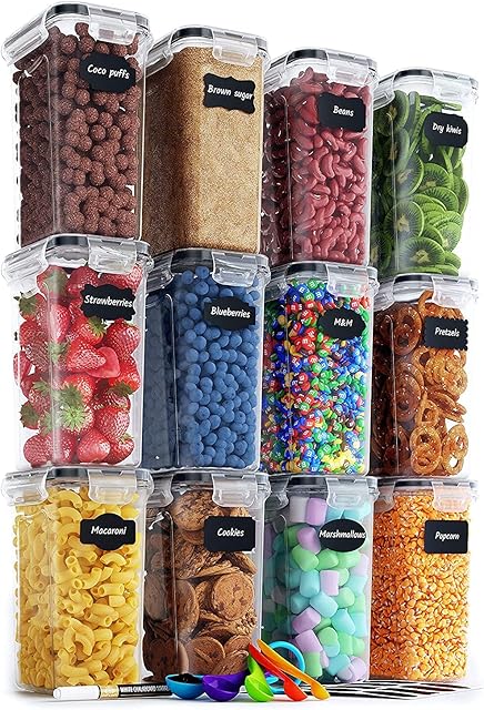 Chef's Path Food Storage Containers (Pack of 12|2L) - Food Containers for Kitchen & Pantry Organization - Plastic Canisters with Durable Lids for Pasta, Cereal, Rice - Bonus Labels, Marker and Spoon