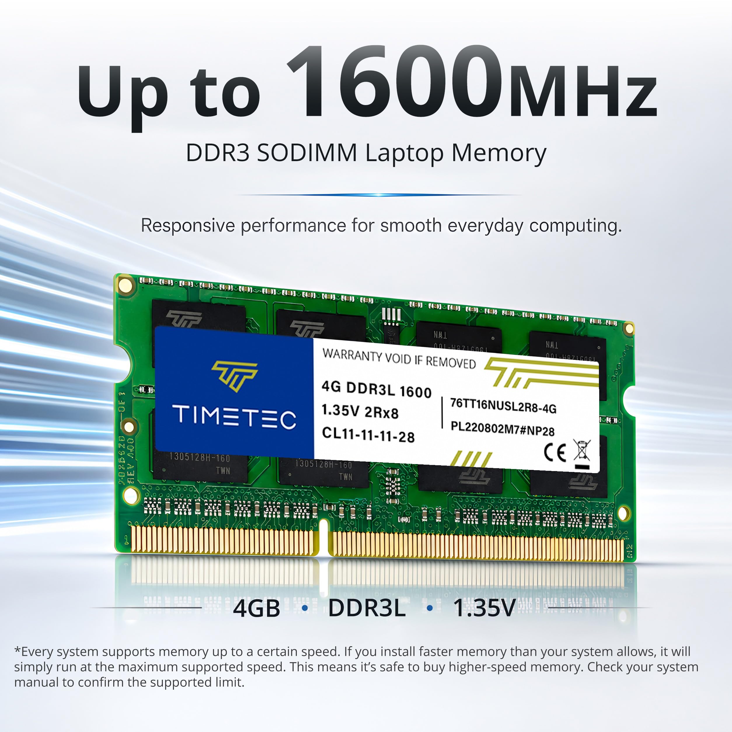 Timetec 4GB DDR3L / DDR3 1600MHz PC3L-12800 / PC3-12800 Non-ECC