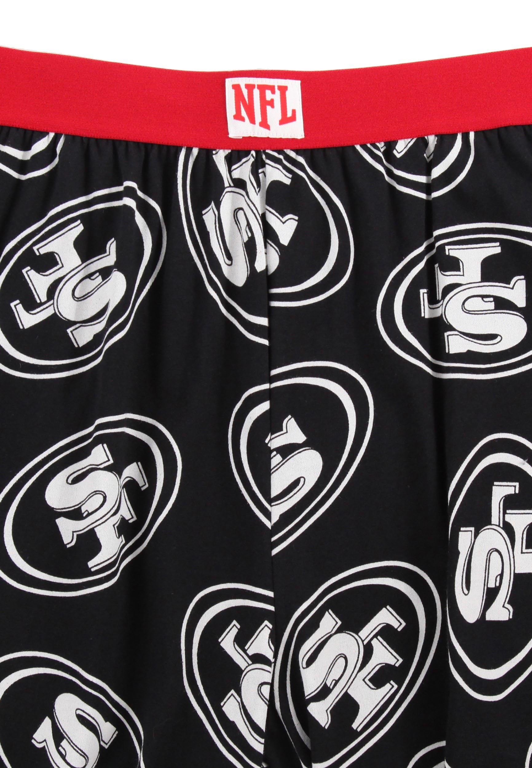 Recovered NFL Football Lounge Pants - Adults San Francisco 49ers Black All Over Print Cotton Fabric PJs Pyjamas Bottom for Loungewear Nightwear