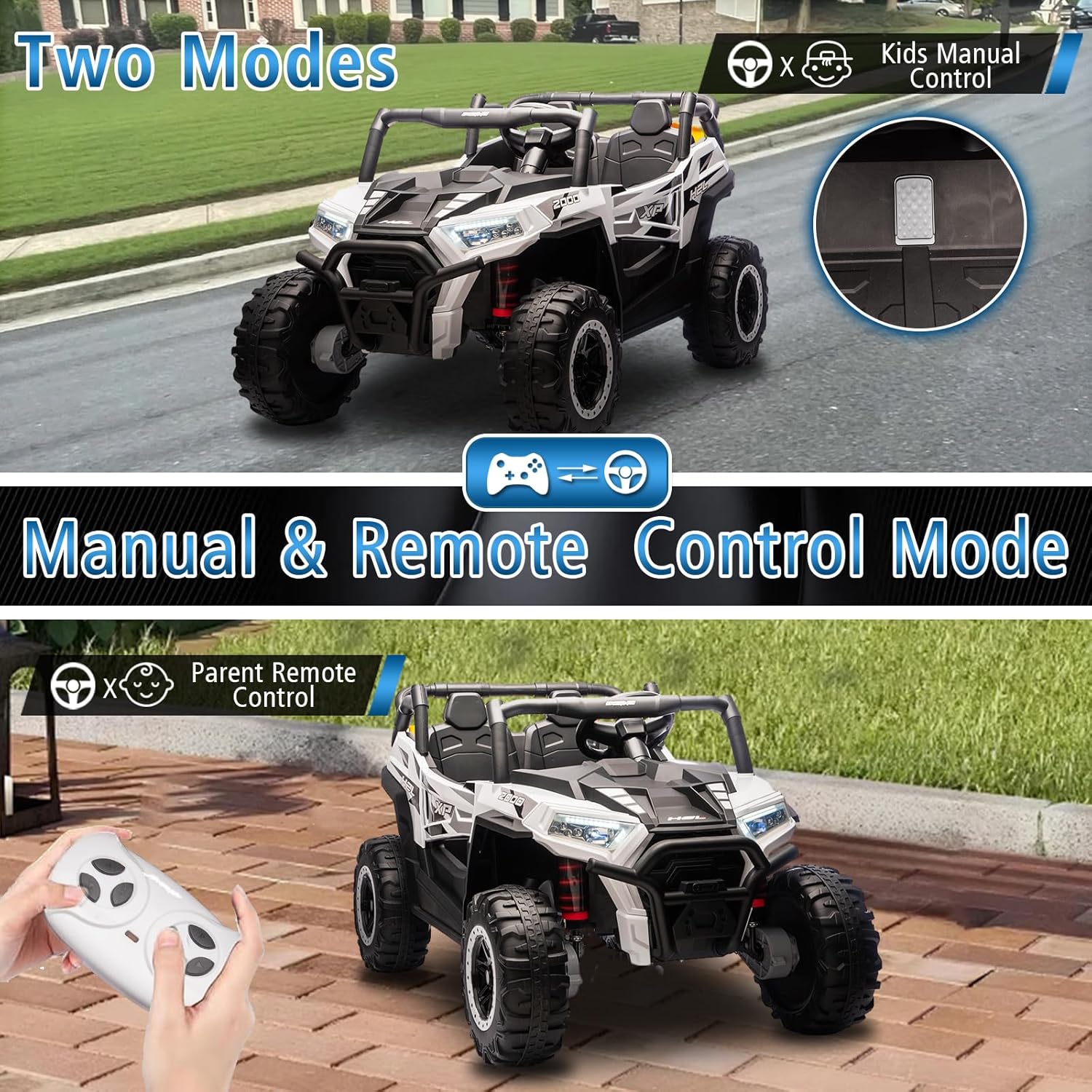 24V Car for Kids, 4WD Ride on Electric Cars, 4x4 Battery Powered Electric UTV for Boys Girls, 3 Speeds Off Road Truck with Bluetooth (White)