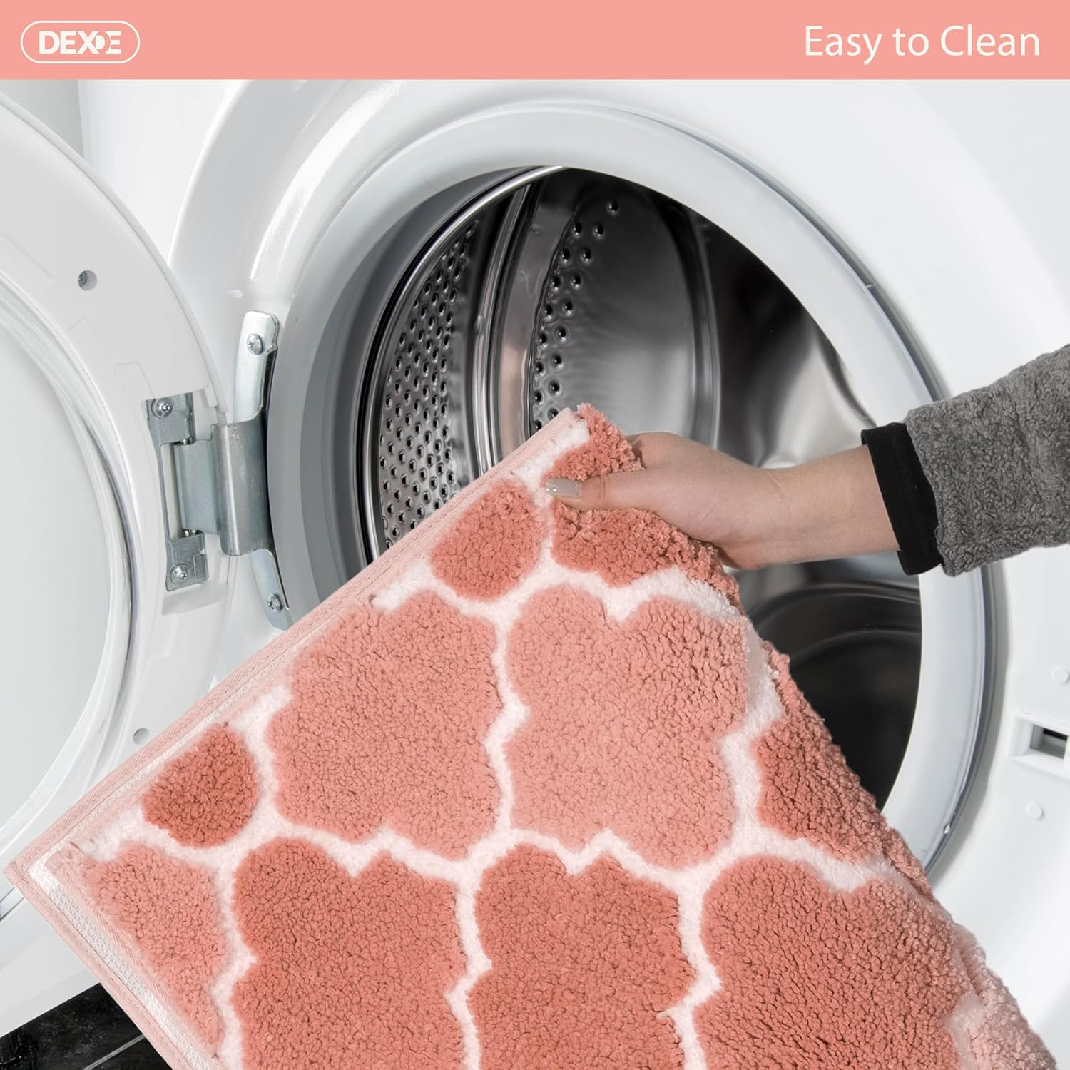 DEXDE Bathroom Rugs Non-Slip, Extra Absorbent Microfiber Bath Mats Machine Wash Dry Soft Bath Carpet for Bathroom Floor Tub and Shower, 17" x 24" Pink - Image 7