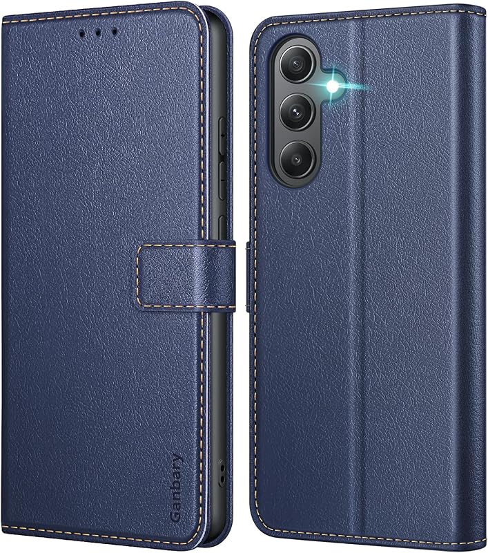 Ganbary Samsung Galaxy A35 5G Bőr Flip Tok - Kék Kártyatartós Mágneses Védőtok Állvány Funkcióval, Prémium Műbőr Telefontok