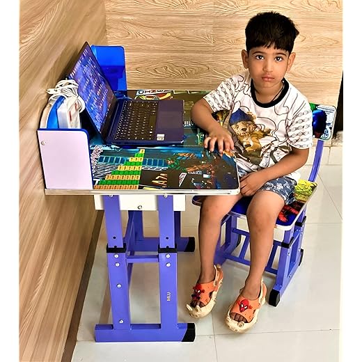 Kids Study Table with Chair Blue 48cm