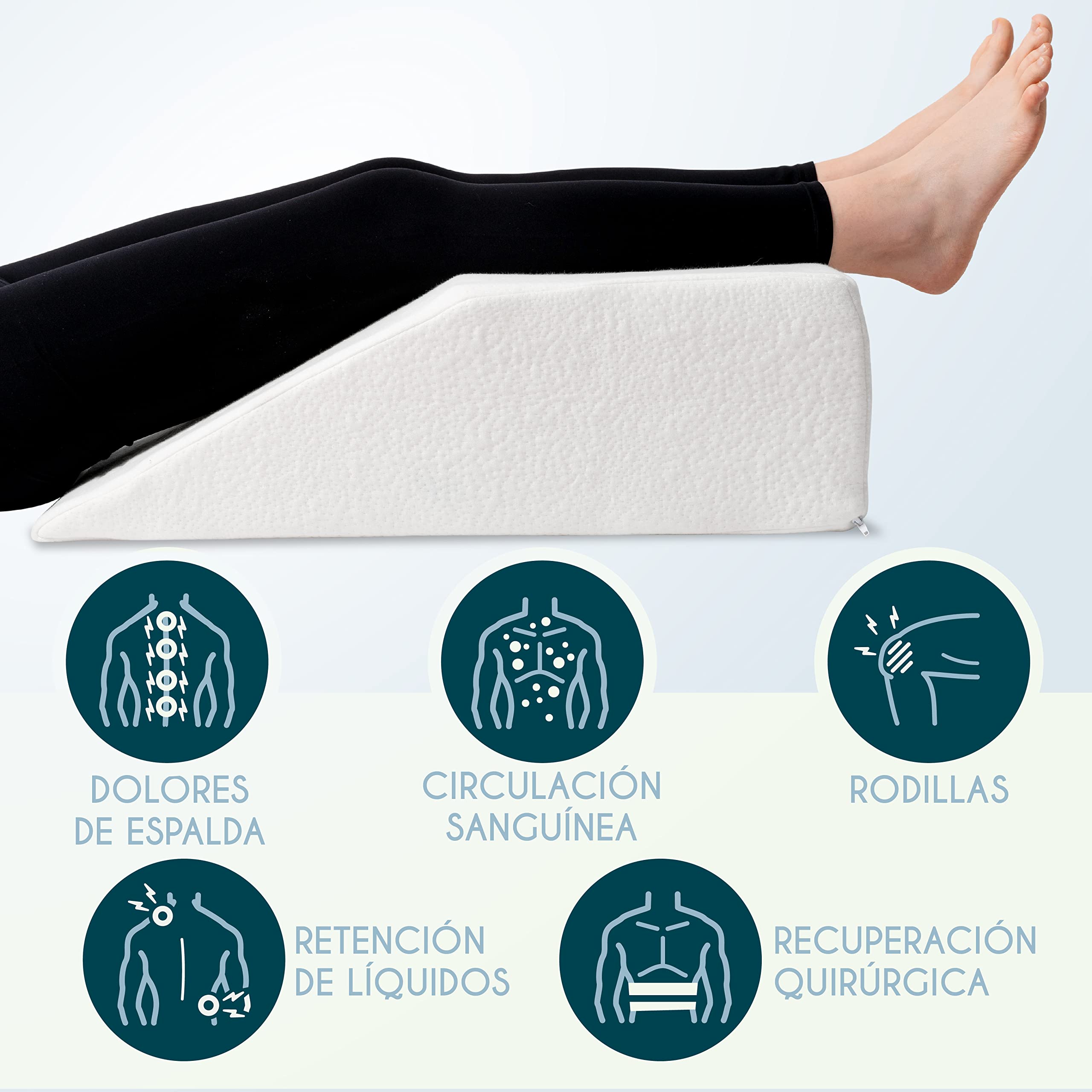 Dreamzie Almohada para Piernas Cojin para piernas Terapéutico Memoria de Forma - Dolor de Espalda, Rodillas, Post-operatorio, Piernas Pesadas, Circulación - Transpirable Lavable Hipoalergénico