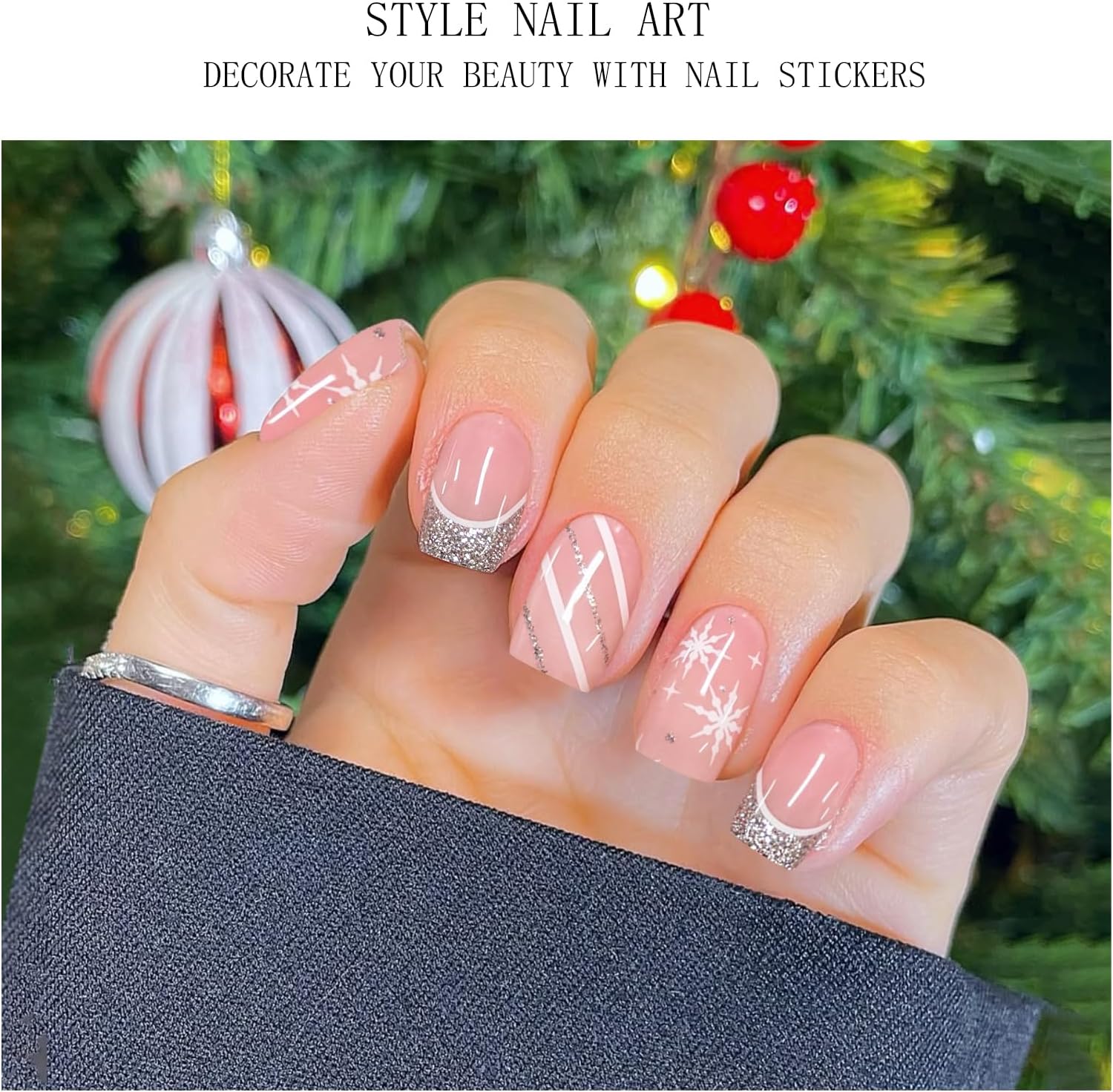 JMEOWIO Semi Cured Gel Strips Nail Art Sticker Wrap Christmas Glitter