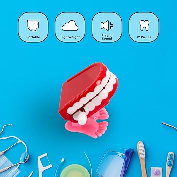 Windy City Novelties 12 Pack Wind-Up Chattering Teeth with Feet Fun Novelty Toys for Kids Parties, Pranks, and Gag Gifts
