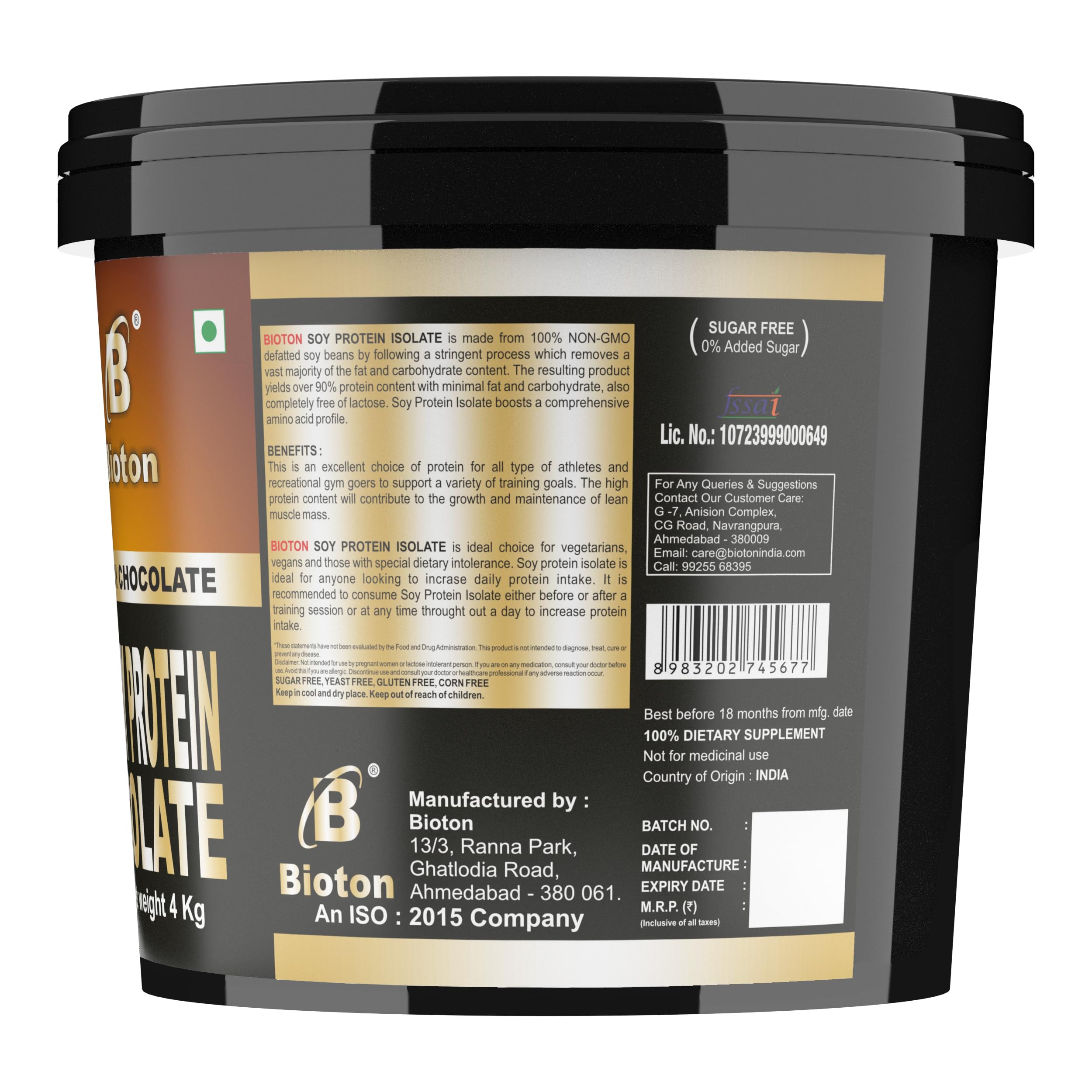 Bioton 100% Soy Protein Isolate 4 Kg Rich Chocolate, Lab Tested, 31 Gm Protein per Serving for Daily Protein Intake, Muscle Growth & Recovery, Plant Based Protein — Amazon image 3