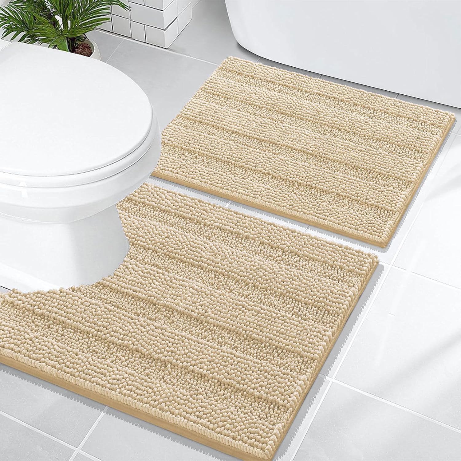 OLANLY Chenille Bathroom Rugs Sets 2 Piece, Bath Mat Set, 24"x16"+24"x20"