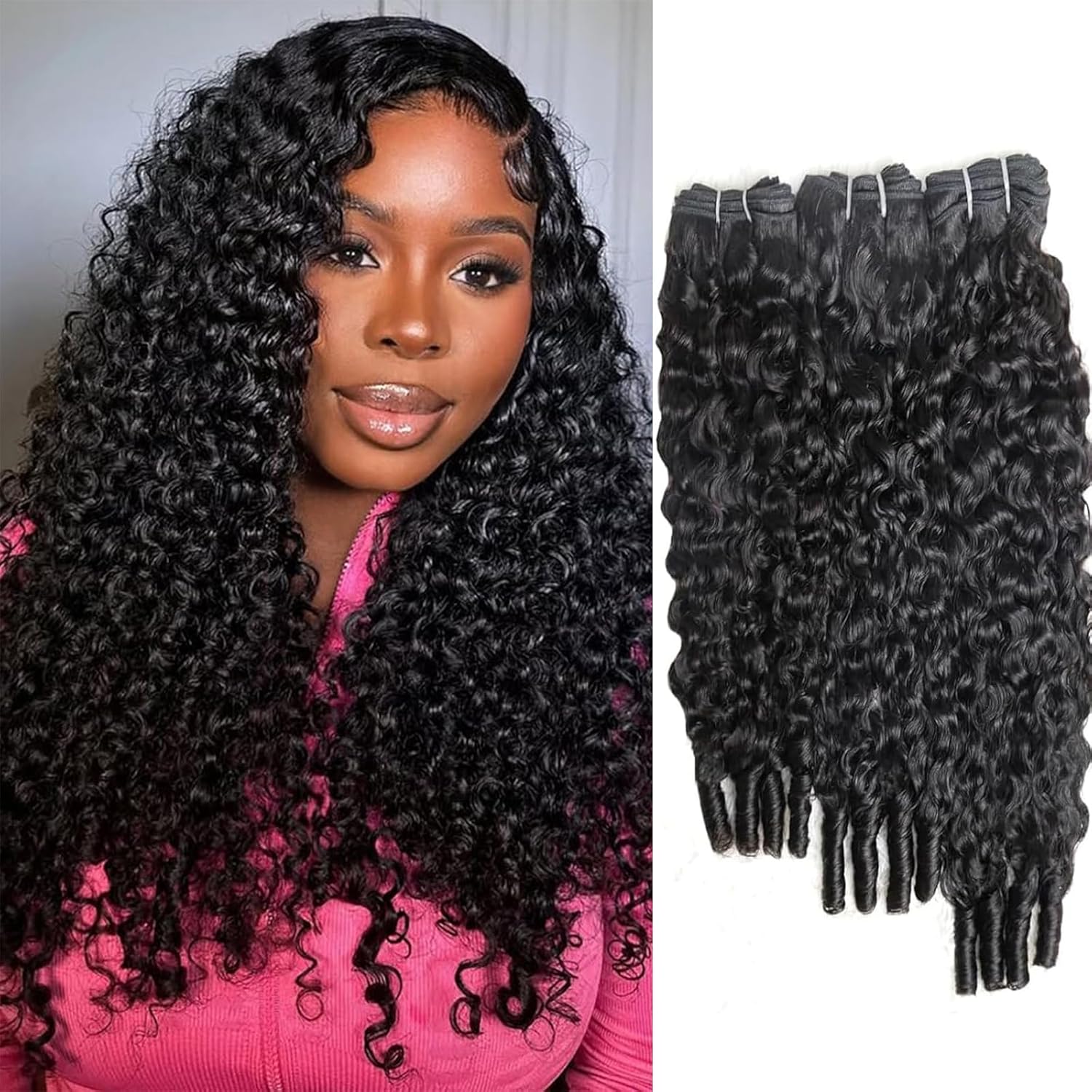 22 24 26 inch Burmese Curly Bundles Human Hair 3C4A Spiral End Quick Water Wave Human Hair Bundles Extensions 3Pcs for Women Natural Black