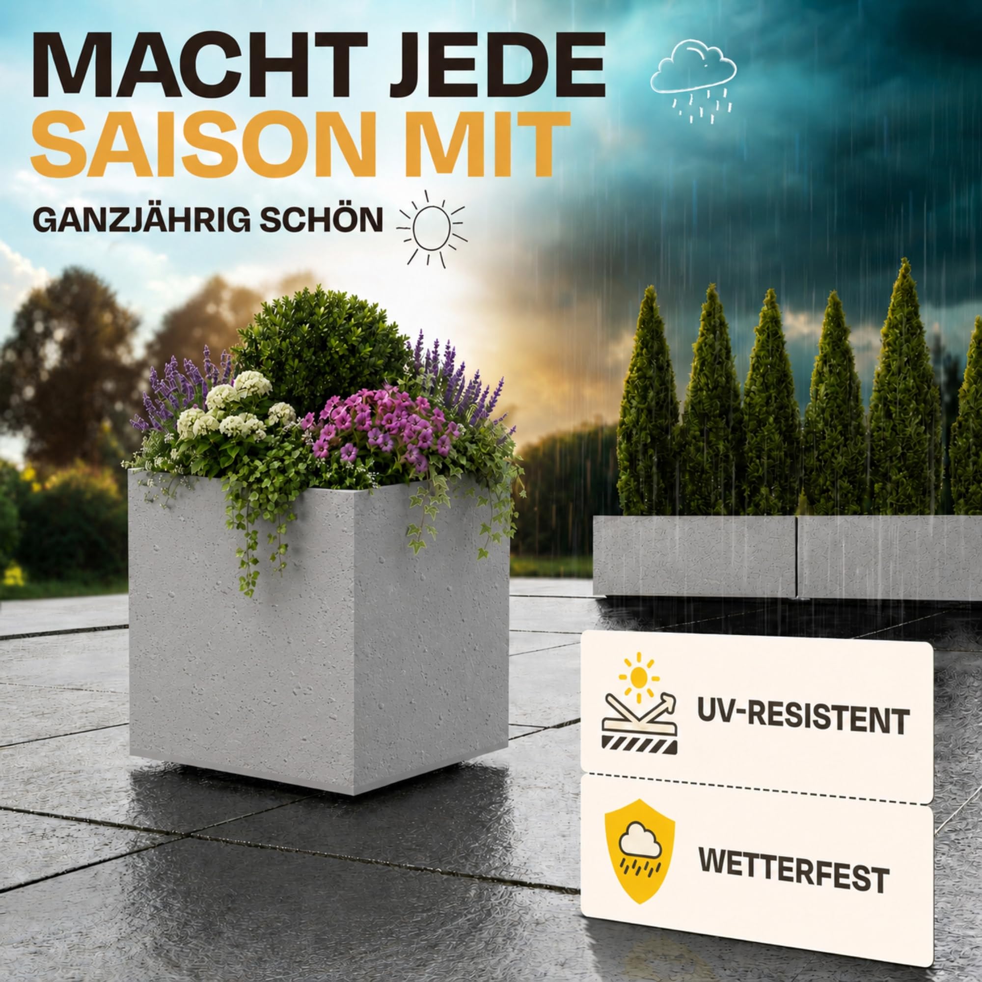 Ondis24 Pflanzkübel Blumenkübel Blumentopf Vulkan 40 mit Wasserspeicher Winterfest (Grau Basalt)