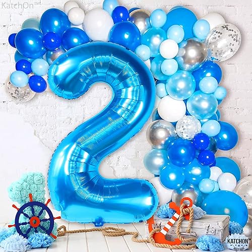 Miniatura 8 de KatchOn, Globo azul del número 2  Grande, 50 pulgadas  Globos de segundo cumpleaños para niño, dos decoraciones geniales de fiesta de cumpleaños