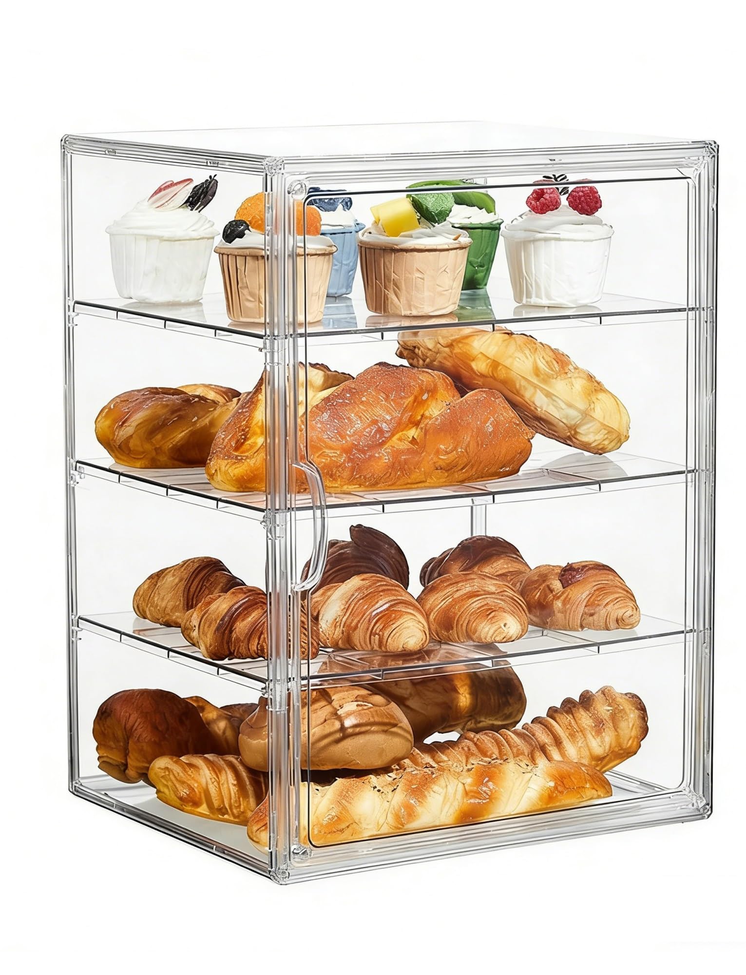 Vetrina per pasticceria in acrilico trasparente, armadietto da banco con porta, espositore per dessert per uso commerciale in bar, panetteria, cucina domestica