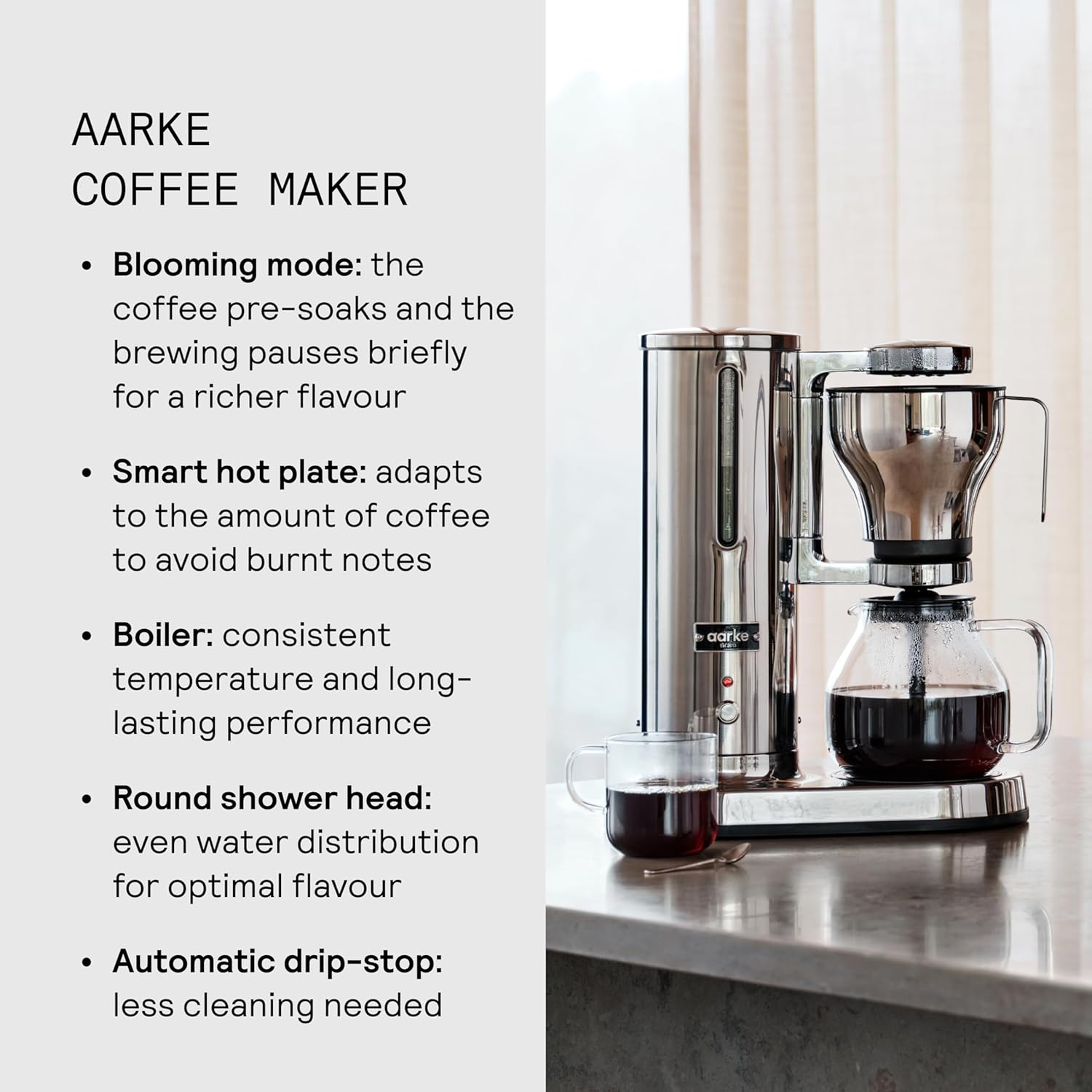 aarke Coffee Maker and Grinder Bundle - Premium Stainless Steel Coffee Maker and Electric Coffee Grinder Included, SCA-Certified, with 60 Grinder Settings, Stainless Steel