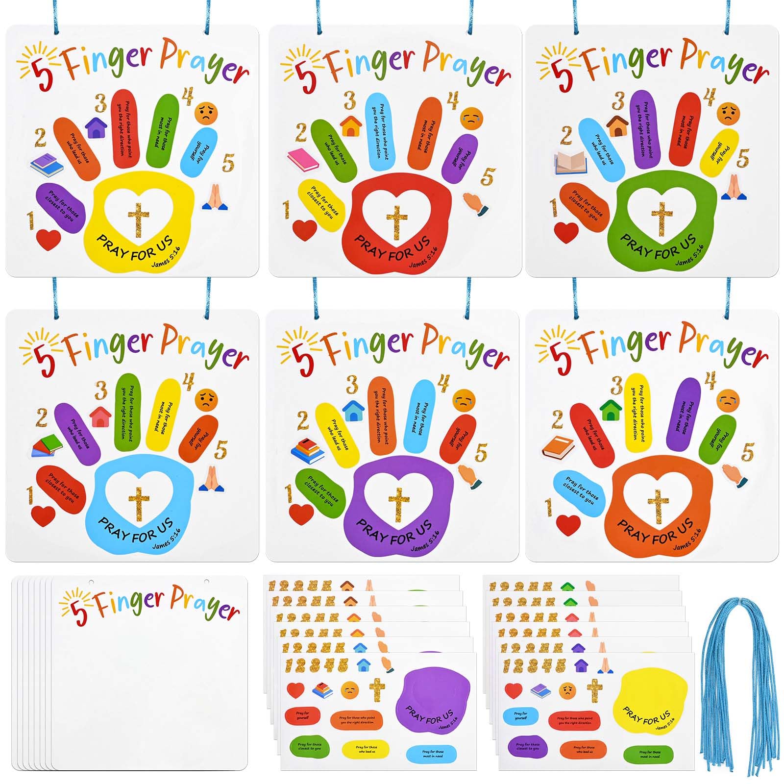 Sanixin 36 Set Religious Bible Crafts 5 Finger Prayer Craft Handprint Stickers DIY Art Crafts for Sunday School Church Religious Party Supplies (36)