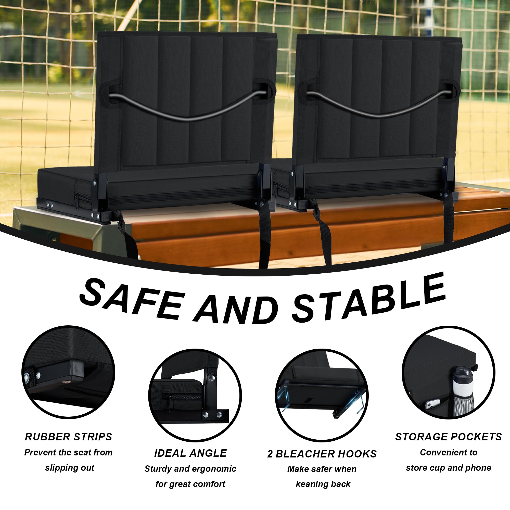 Aliphon Asiento de Estadio para gradas con Soporte de Espalda y cojín, Asientos de grada con Correa para el Hombro y portavasos, Silla de Estadio Acolchada portátil, Plegable, cómoda, para Eventos