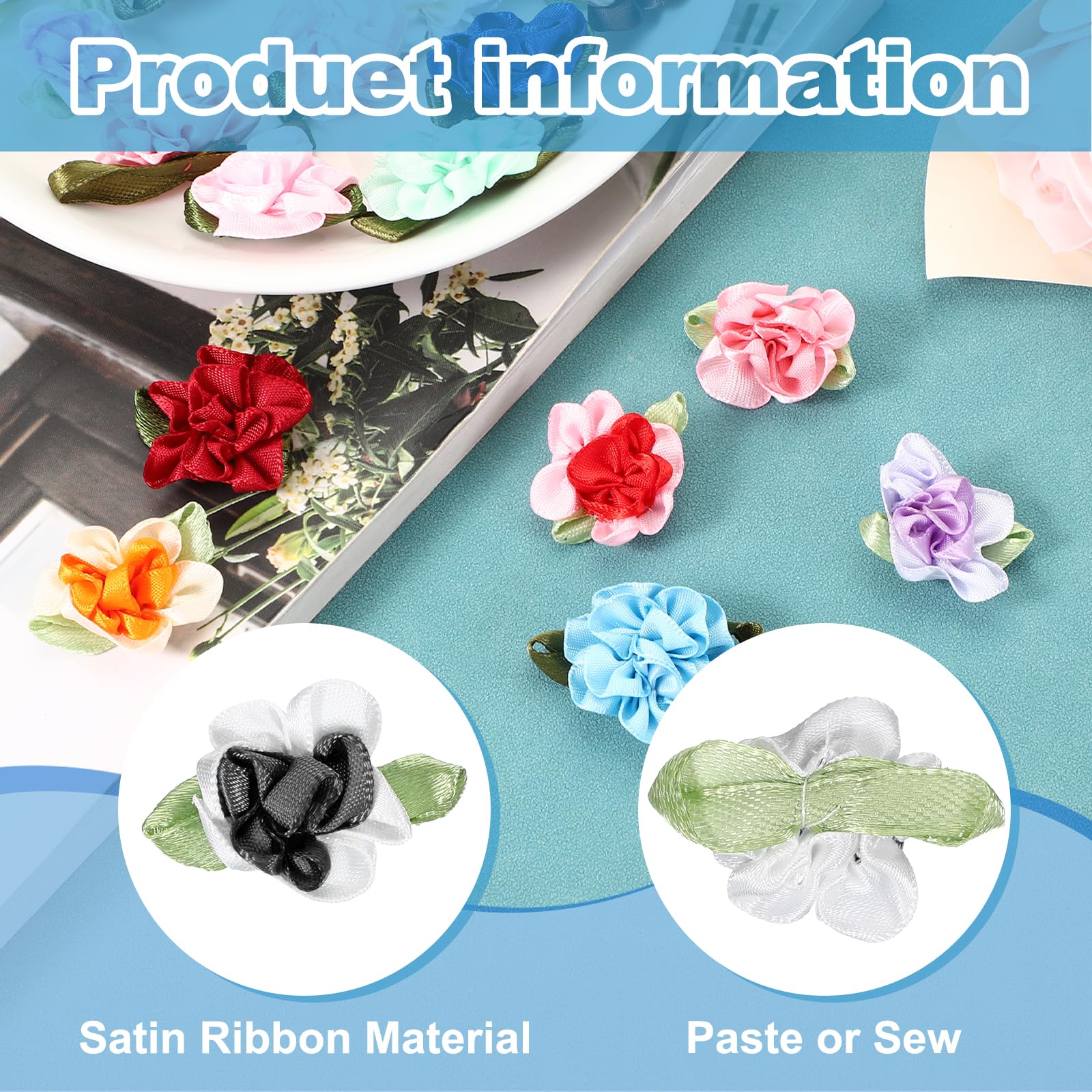 PATIKIL 1 Inch Ribbon Flowers Bows for Crafts 20 Pack Mini Satin Roses Flowers Small Fabric Flower Heads DIY Sewing Appliques for Gift Wedding Bride Ornament Black/White - Image 3