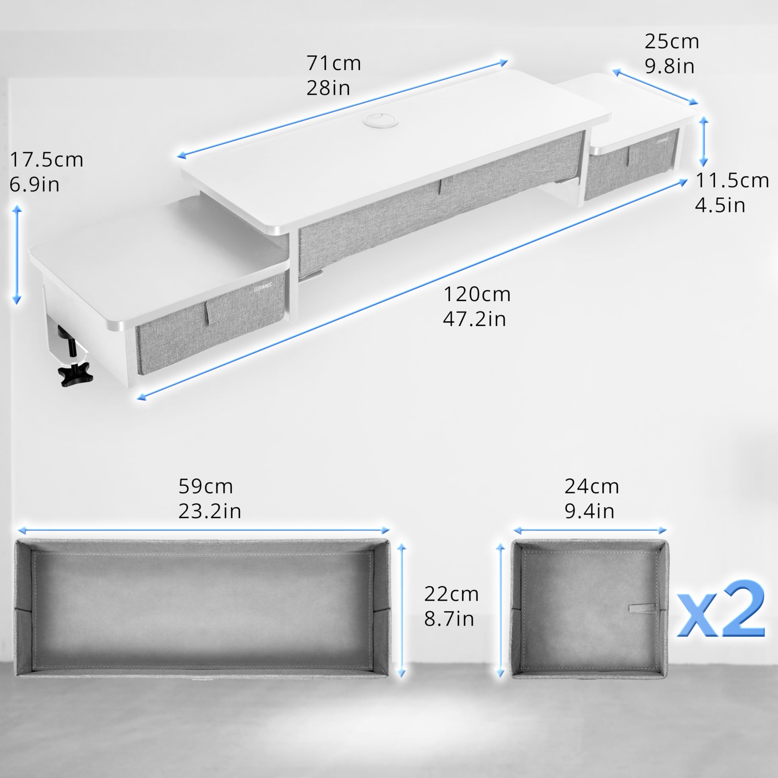Duronic DD4 WE 120 cm Desk Top Bianco con 3 cassetti |Compatibile con tutti i Desk Top da 120 cm | Accessorio per scrivania | Professionale estetico e organizzato | Superficie per sollevare lo schermo