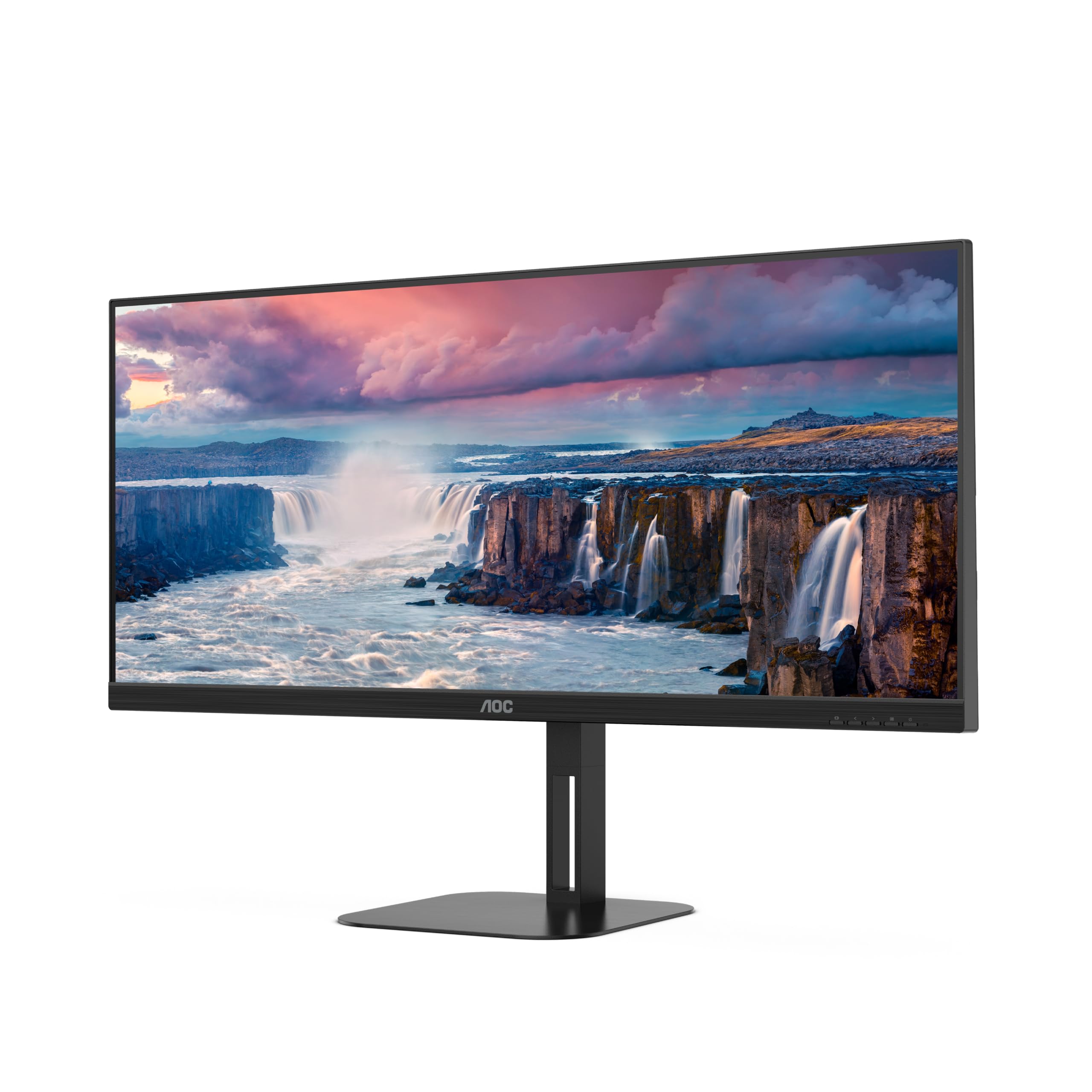 AOCU34V5C - 34 Inch QHD MOnitor, 100Hz, VA, 4ms, USB-C Docking, 65W power output, USB HUB, Height Adjust, Speakers, Flicker Free (3440 x 1440 @100Hz, 300 cd/m² , HDMI 2.0 / USB-C 3.2 DP alt mode)