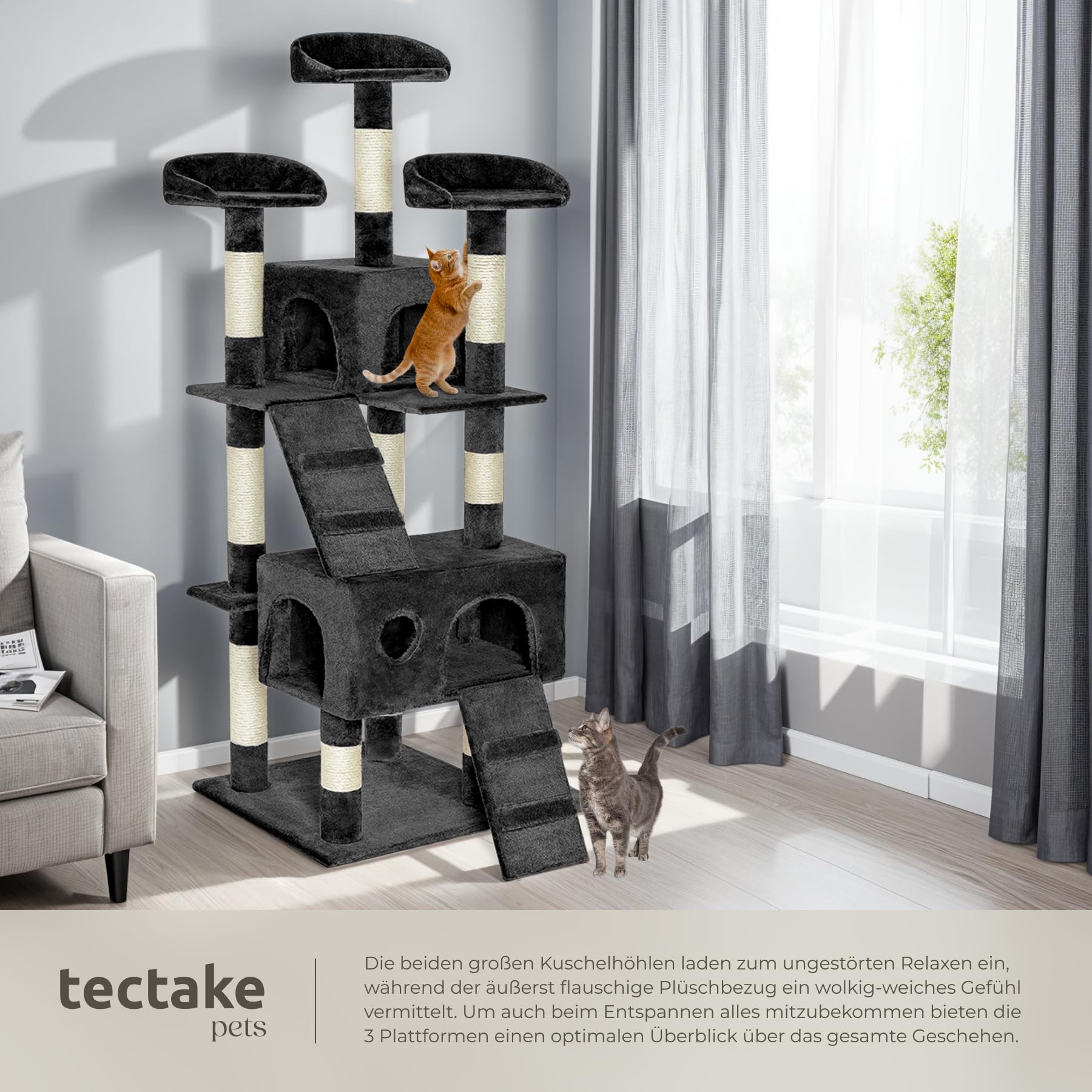 tectake® Katzen Kratzbaum Katzenbaum mittelhoch -Diverse Farben- (Schwarz)