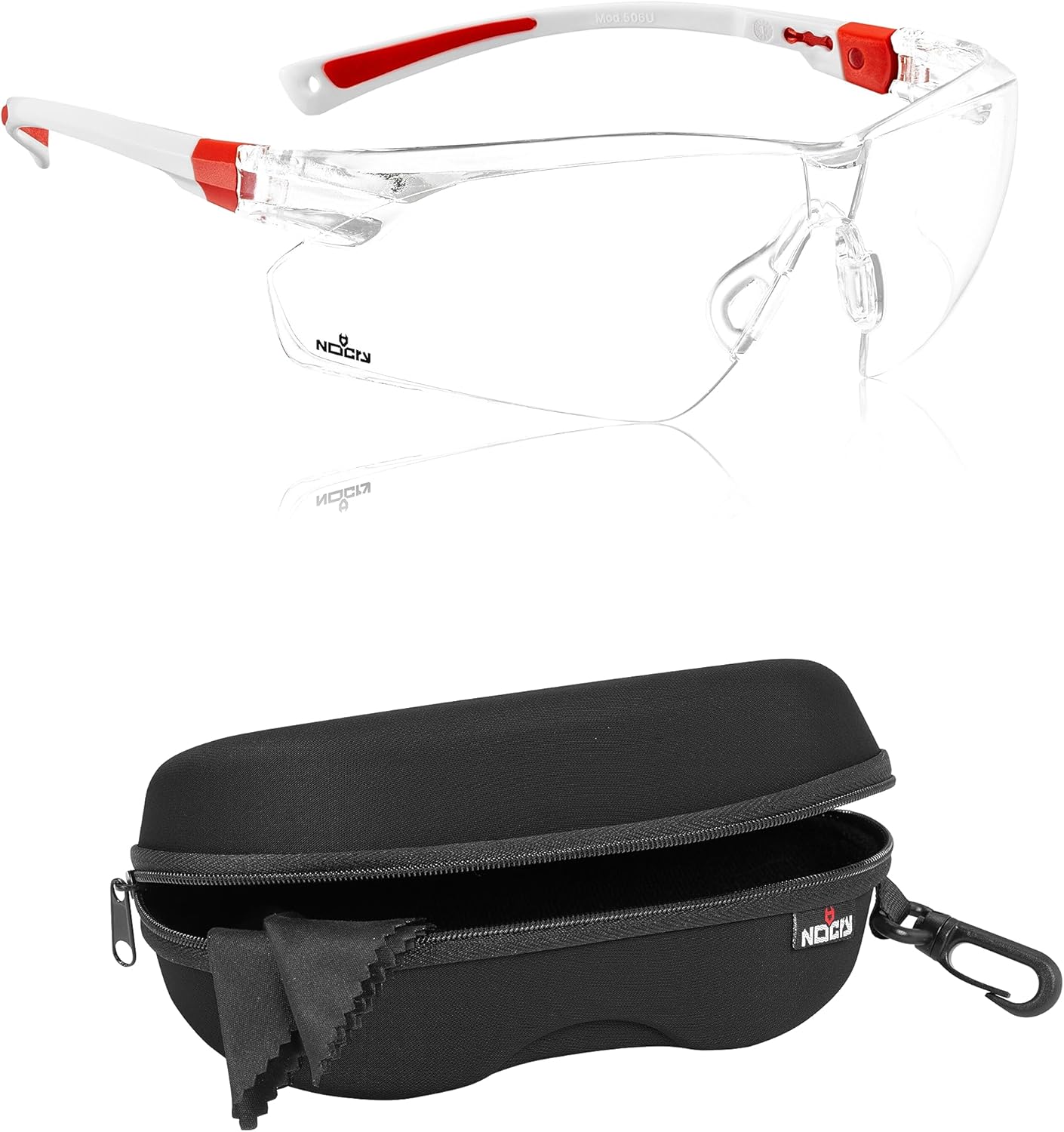 NoCry Safety Glasses with Clear Anti Fog Scratch Resistant, UV Protection & Storage Case for Safety Glasses with Felt Lining, Reinforced Zipper and Handy Belt Clip