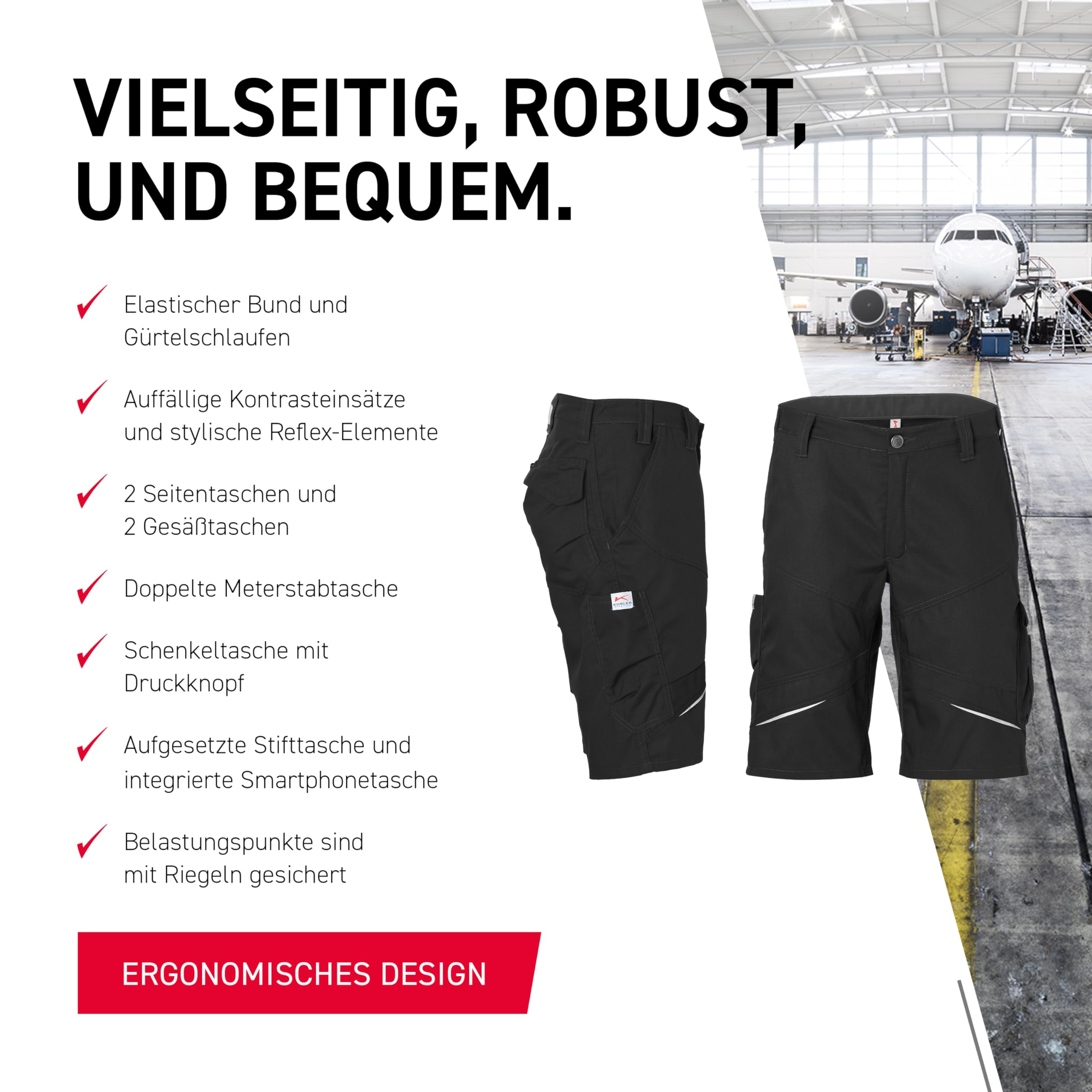 KÜBLER Workwear Spodenki Activiq, rozmiar 60, czarne Uniseks Szorty