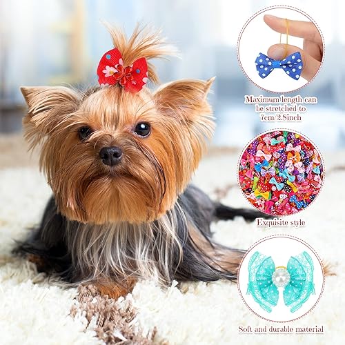 Miniatura 3 de meekoo 500 lazos para el pelo de perro, lazos para el pelo de primavera a granel para perros con banda de goma, accesorios lindos para cachorros,