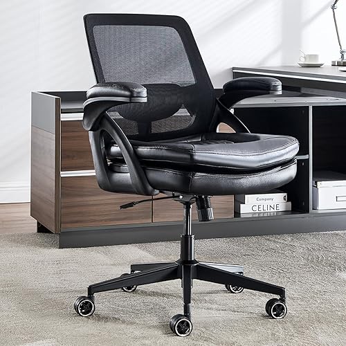 Miniatura 2 de Silla de oficina grande y alta, silla de escritorio ergonómica de malla de 500 libras con reposabrazos abatibles, asiento ancho de tamaño grande en