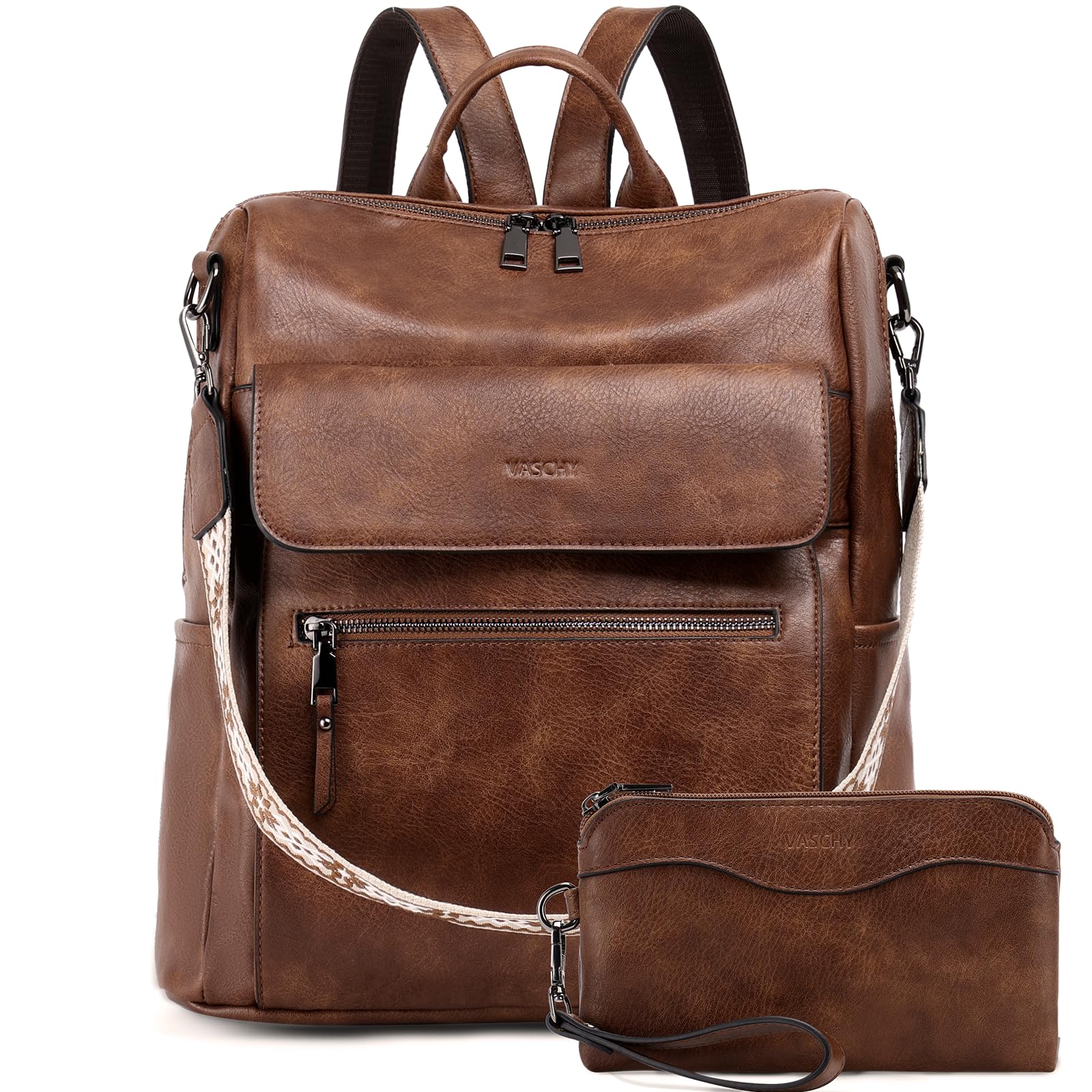 VASCHY Bolso Mochila Mujer, Mochila Antirrobo de Cuero PU Impermeable Mochila Universidad Moda con Cartera Bolso Convertible con Correa de Guitarra Bolso de Hombro para Viaje Esculea Trabajo