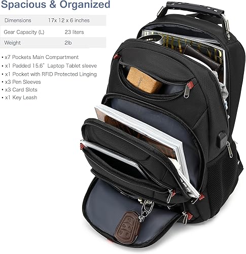 Miniatura 2 de Boniyee Mochila de viaje de 17.3 pulgadas, bolsa antirrobo para laptop con puerto de carga USB, impermeable