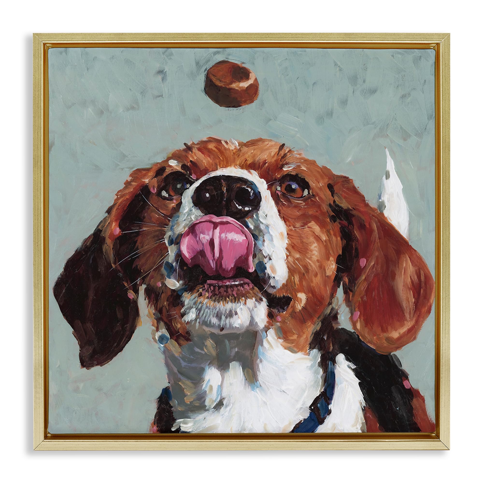 Stupell Industries Metallic Gold (Matte) Playful Beagle Treat Portrait, 17 X 17 Inch Canvas In Floater Frame