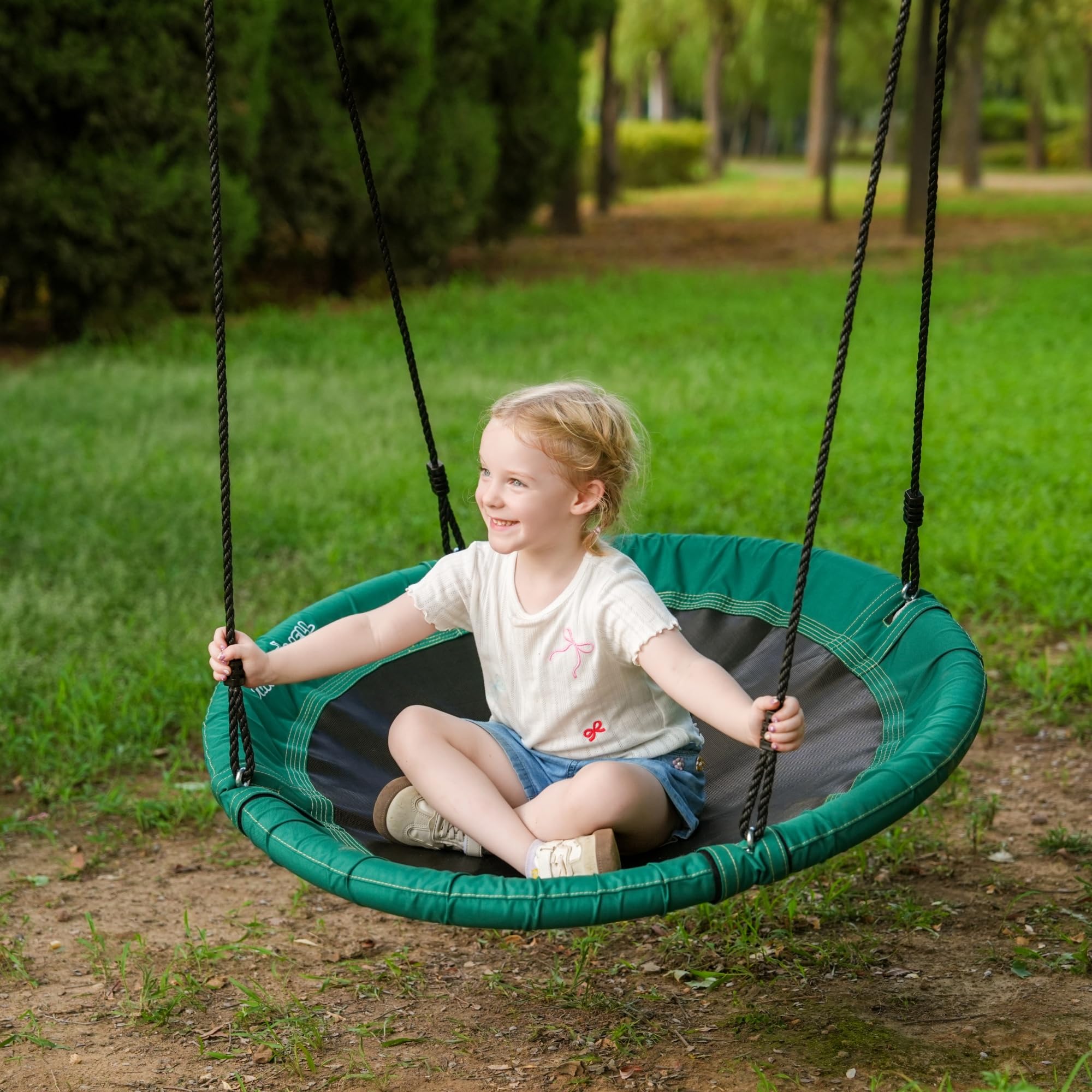 Nestschaukel Sitz - 100 cm Baumschaukel für Kinder mit 160 kg Kapazität, verstellbare Seile und Gurte, wetterfest für den Außen- und Innenbereich (Racing Green)