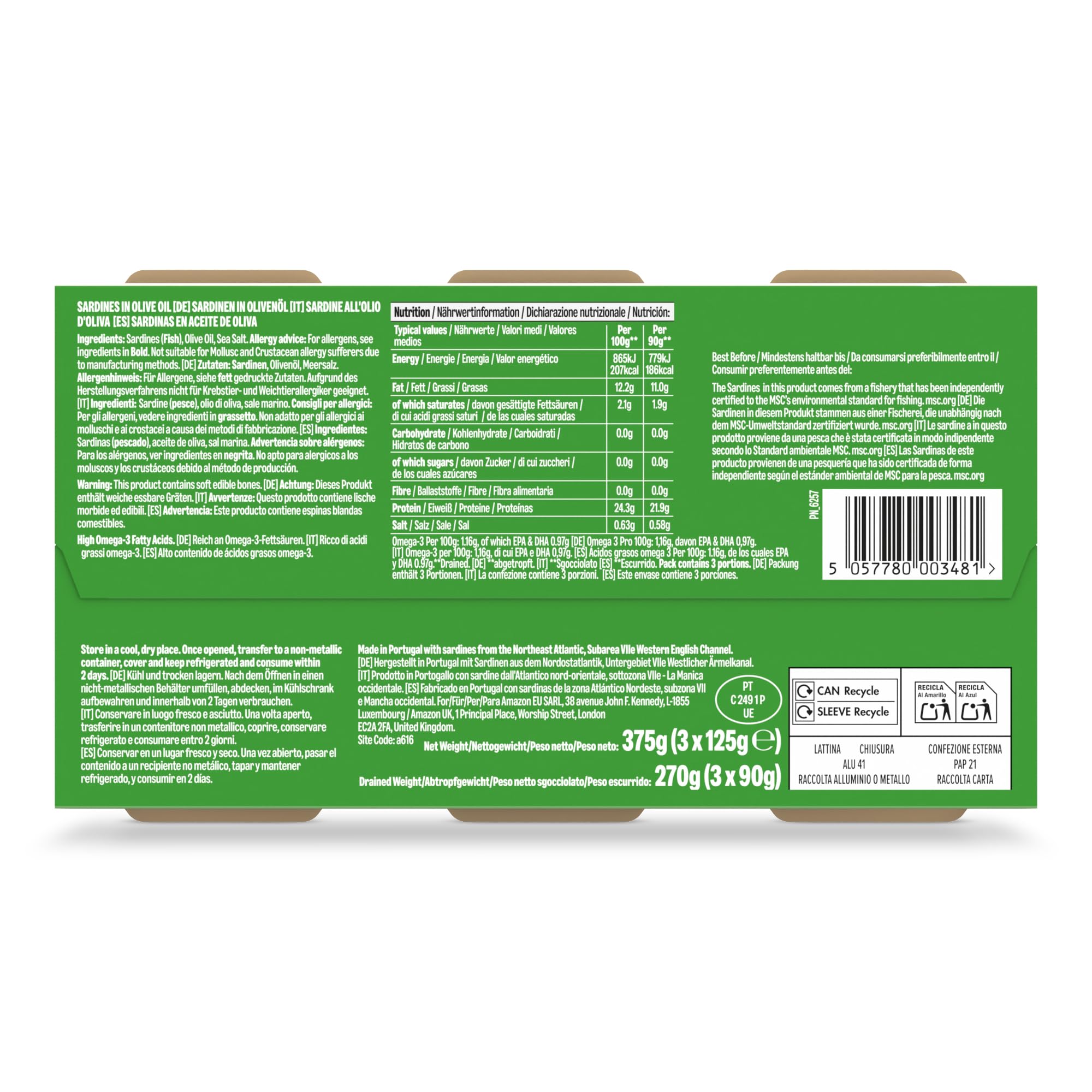 Sardinas en Aceite de Oliva by Amazon MSC, 3x125g
