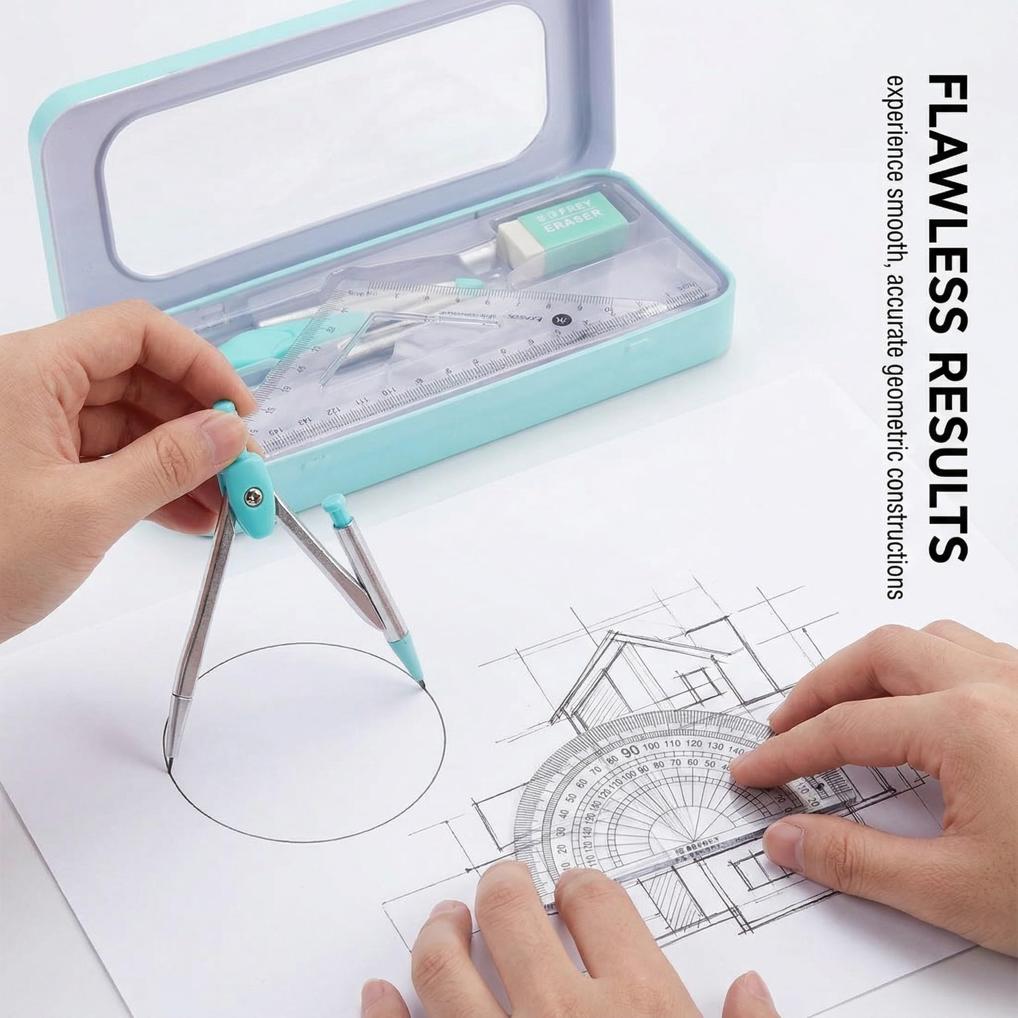 Kit para matemáticas con regla y compás, herramienta de dibujo para estudiantes y geometría
