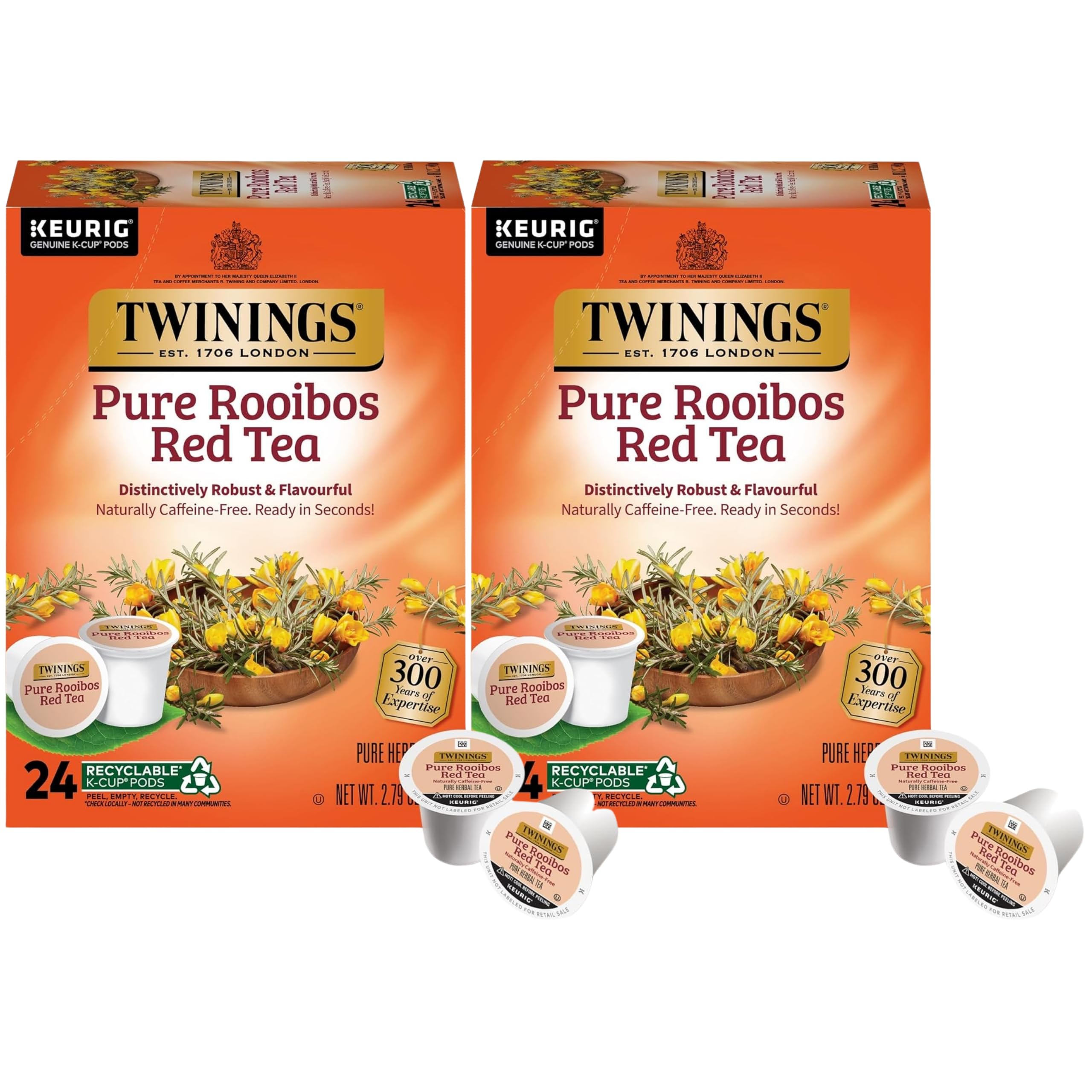 Twinings Pure Rooibos Red Tea K-Cup Pods for Keurig, 24 Count (Pack of 2), Natural, Slightly Sweet Taste, Naturally Caffeine-Free, Enjoy Hot or Iced