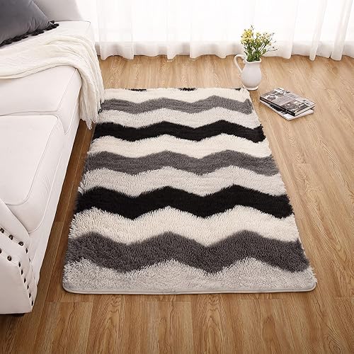 Miniatura 3 de Alfombra mullida de 4 x 6 pies, alfombra geométrica peluda antideslizante, alfombra moderna de felpa mullida para interiores, para sala de estar,