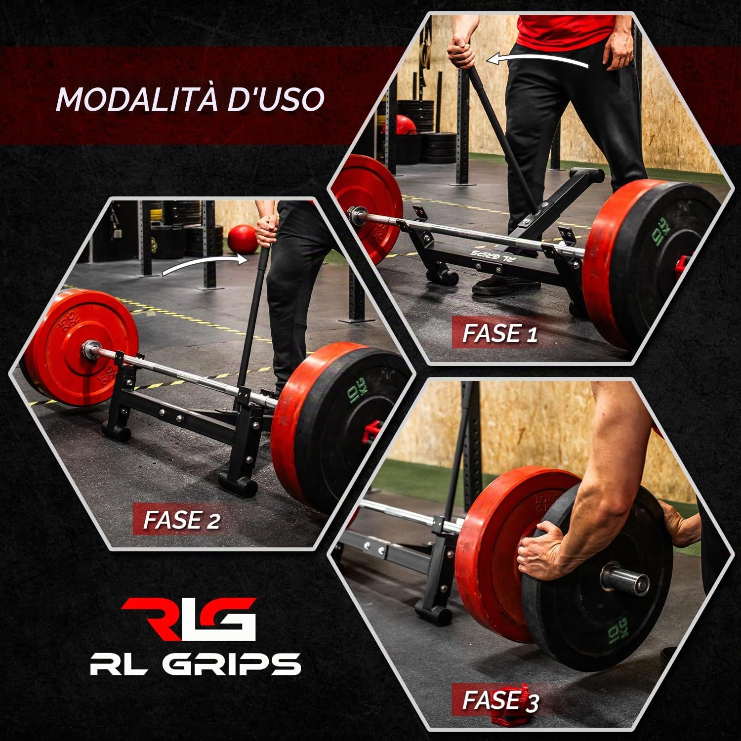 RL Grips - Deadlift Bar Jack - Sollevatore per Stacco da Terra in Acciaio Resistente - Supporto di Carico per Powerlifting, Sollevamento Pesi, CrossFit e Palestre Professionali